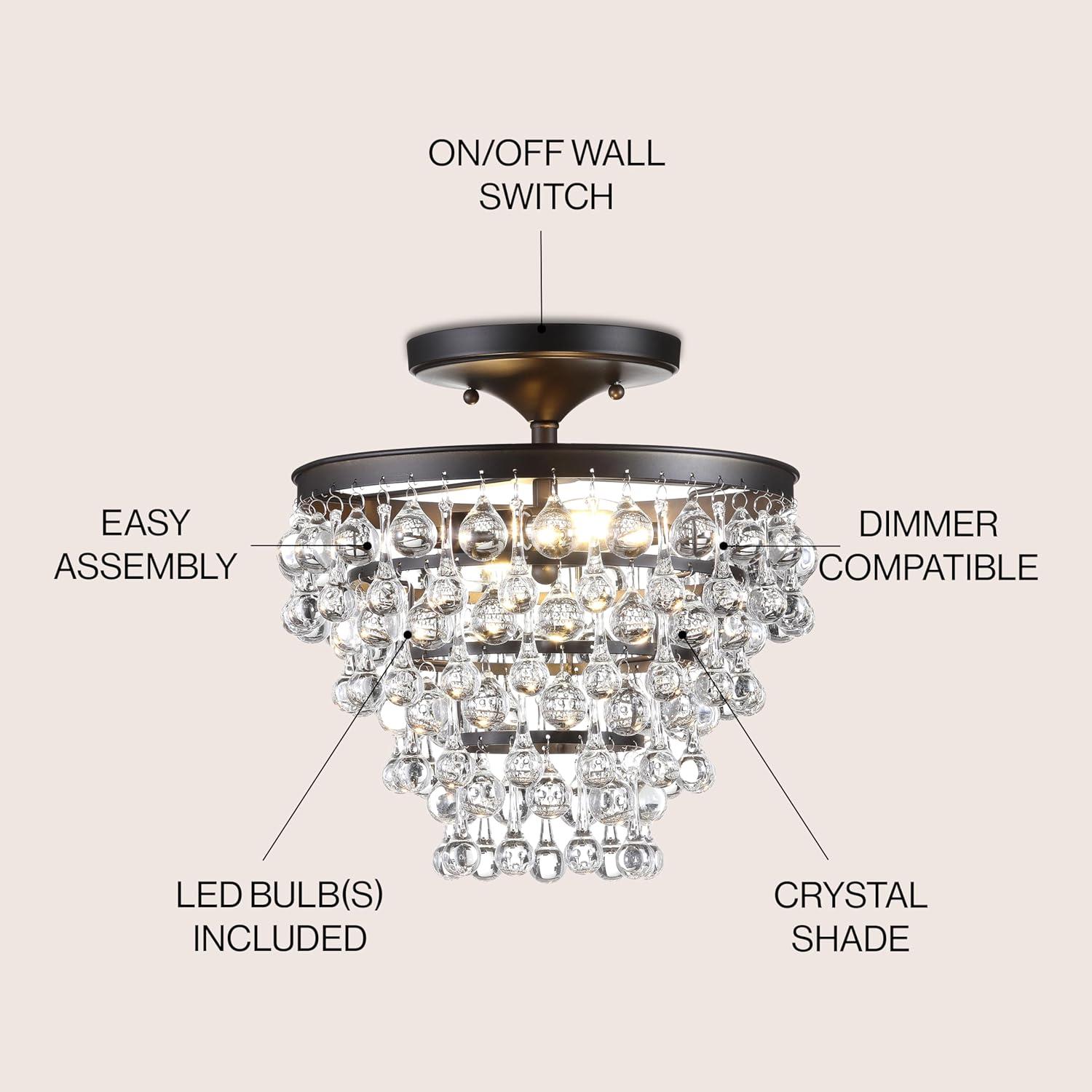 imageJONATHAN Y JYL9030B Toronto 16quot MetalCrystal LED Flush Mount Contemporary Modern Transitional Elegant Office Living Room Family Room Dining Room Bedroom Hallway Foyer ChromeOilRubbed Bronze