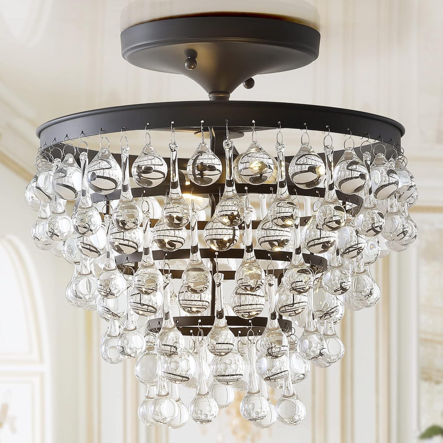 imageJONATHAN Y JYL9030B Toronto 16quot MetalCrystal LED Flush Mount Contemporary Modern Transitional Elegant Office Living Room Family Room Dining Room Bedroom Hallway Foyer ChromeOilRubbed Bronze