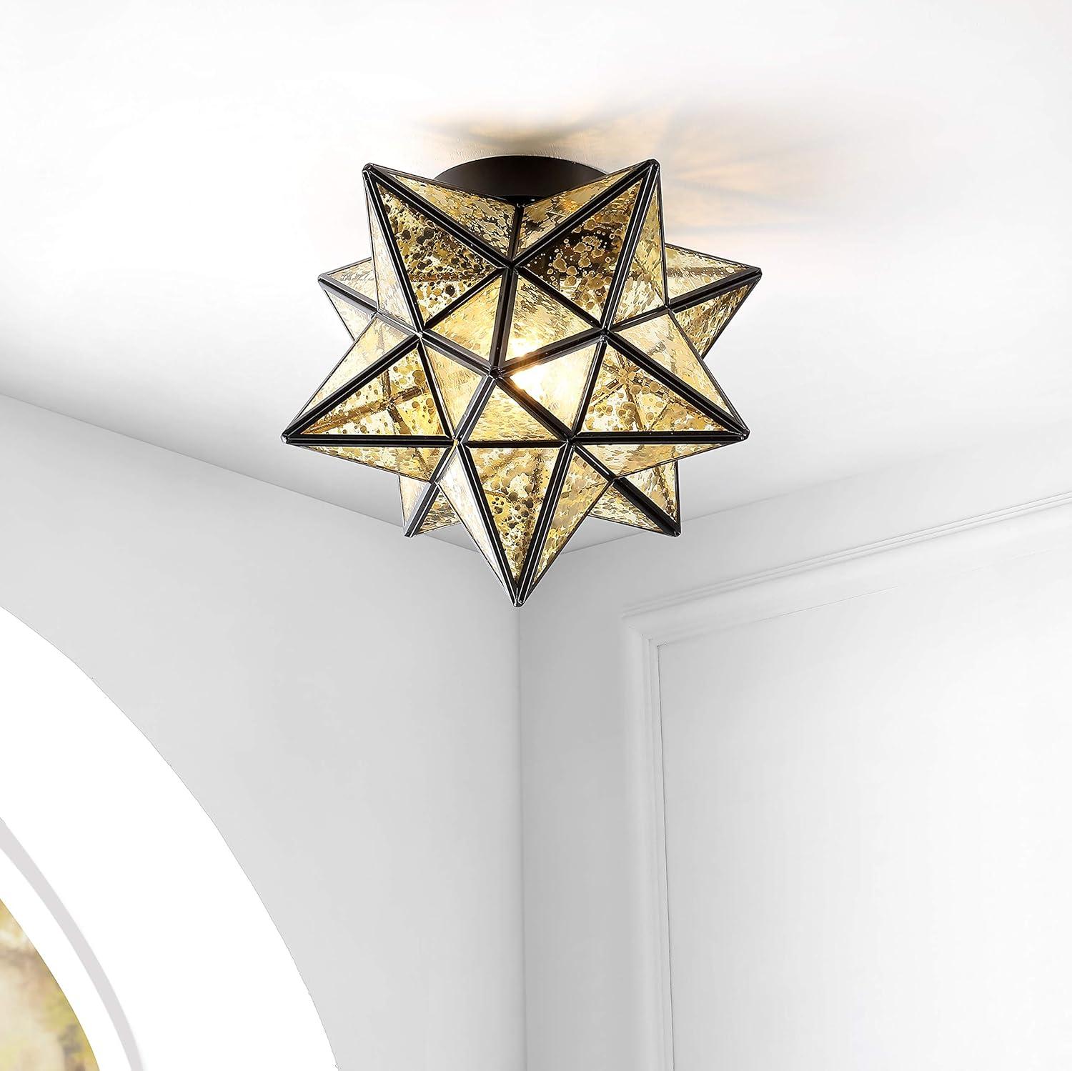 imageJONATHAN Y JYL9035D Stella 12quot Moravian Star MetalGlass LED Flush Mount Contemporary Dimmable for KitchenHallwayBathroomStairwell Oil Rubbed BronzeMercuryOil Rubbed BronzeMercury