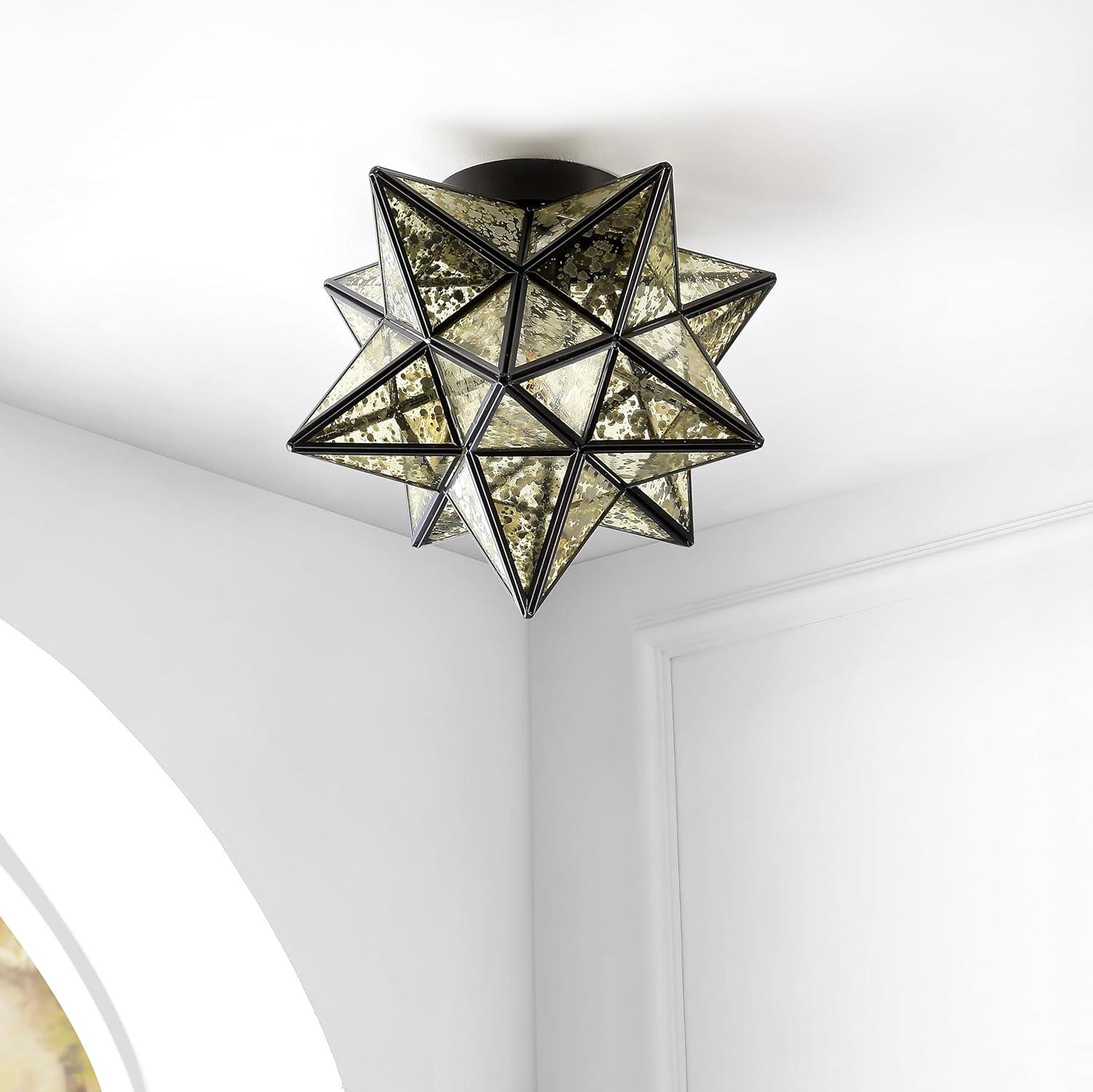 imageJONATHAN Y JYL9035D Stella 12quot Moravian Star MetalGlass LED Flush Mount Contemporary Dimmable for KitchenHallwayBathroomStairwell Oil Rubbed BronzeMercuryOil Rubbed BronzeMercury
