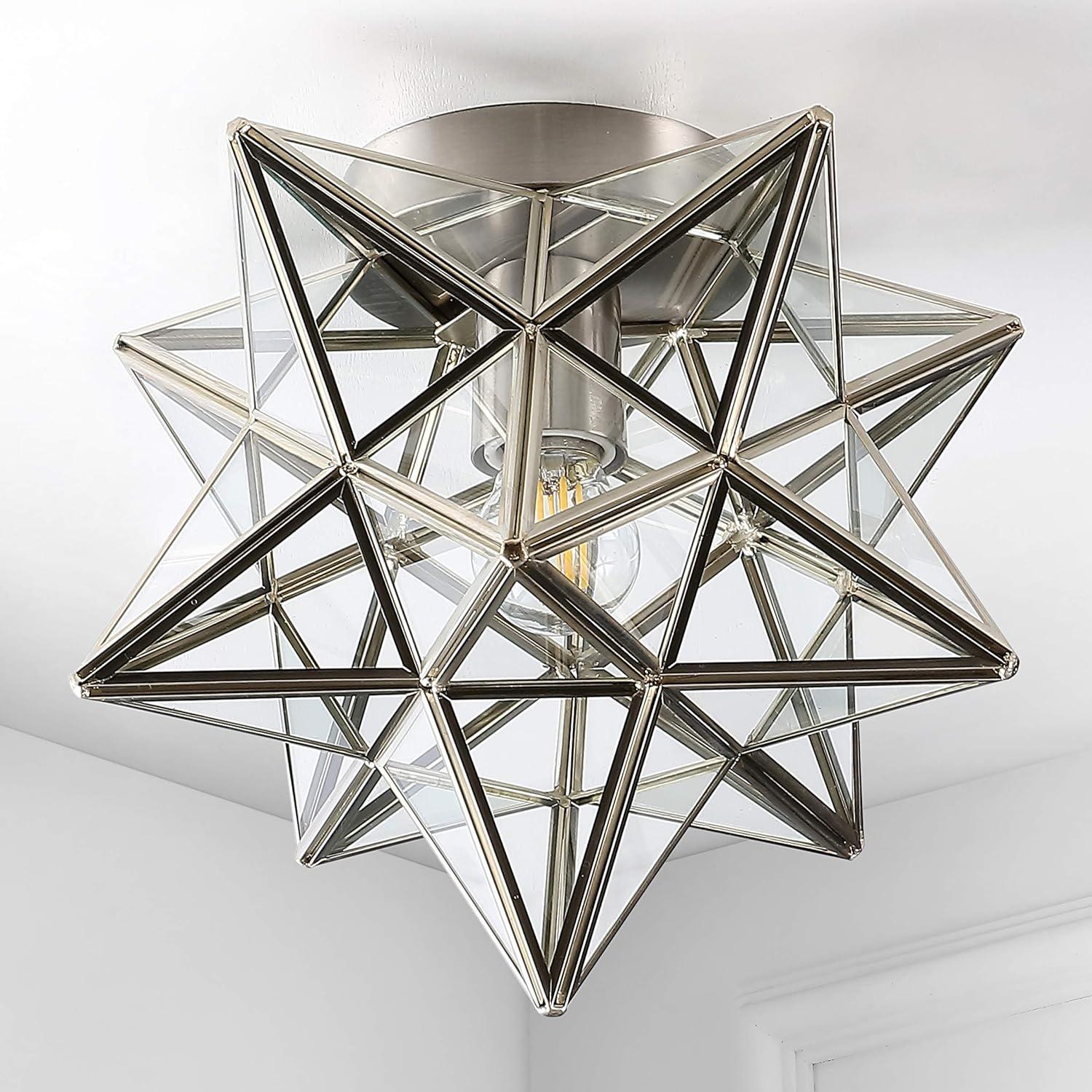 imageJONATHAN Y JYL9035D Stella 12quot Moravian Star MetalGlass LED Flush Mount Contemporary Dimmable for KitchenHallwayBathroomStairwell Oil Rubbed BronzeMercuryNickel