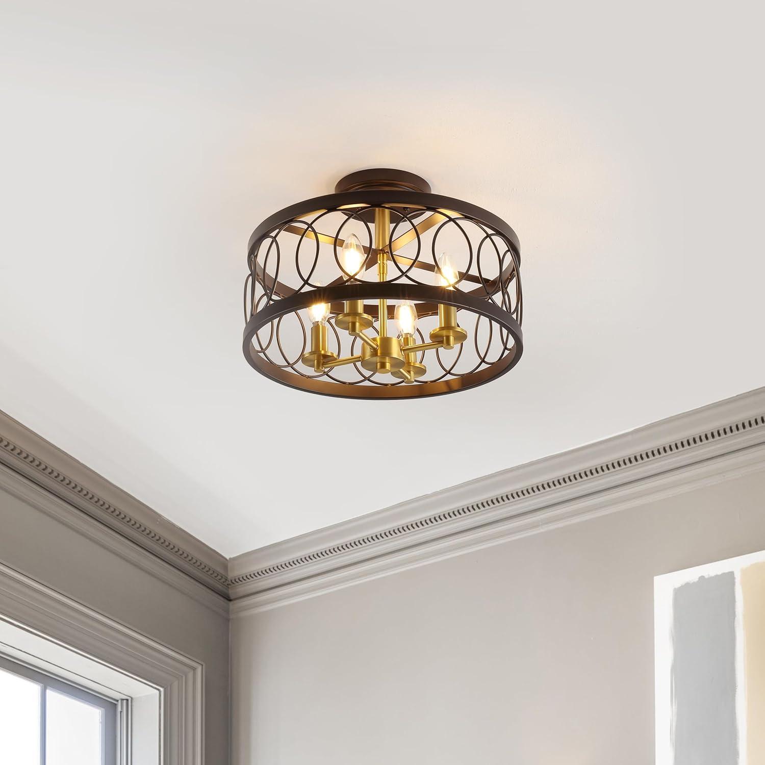 imageJONATHAN Y JYL9040B Sylvain 155quot Metal Bohemian Cottage Farmhouse Rustic Transitional LED SemiFlush Mount for Bedroom Living Room Home Hallway Office Oil Rubbed BronzeBrass GoldOil Rubbed BronzeBrass Gold