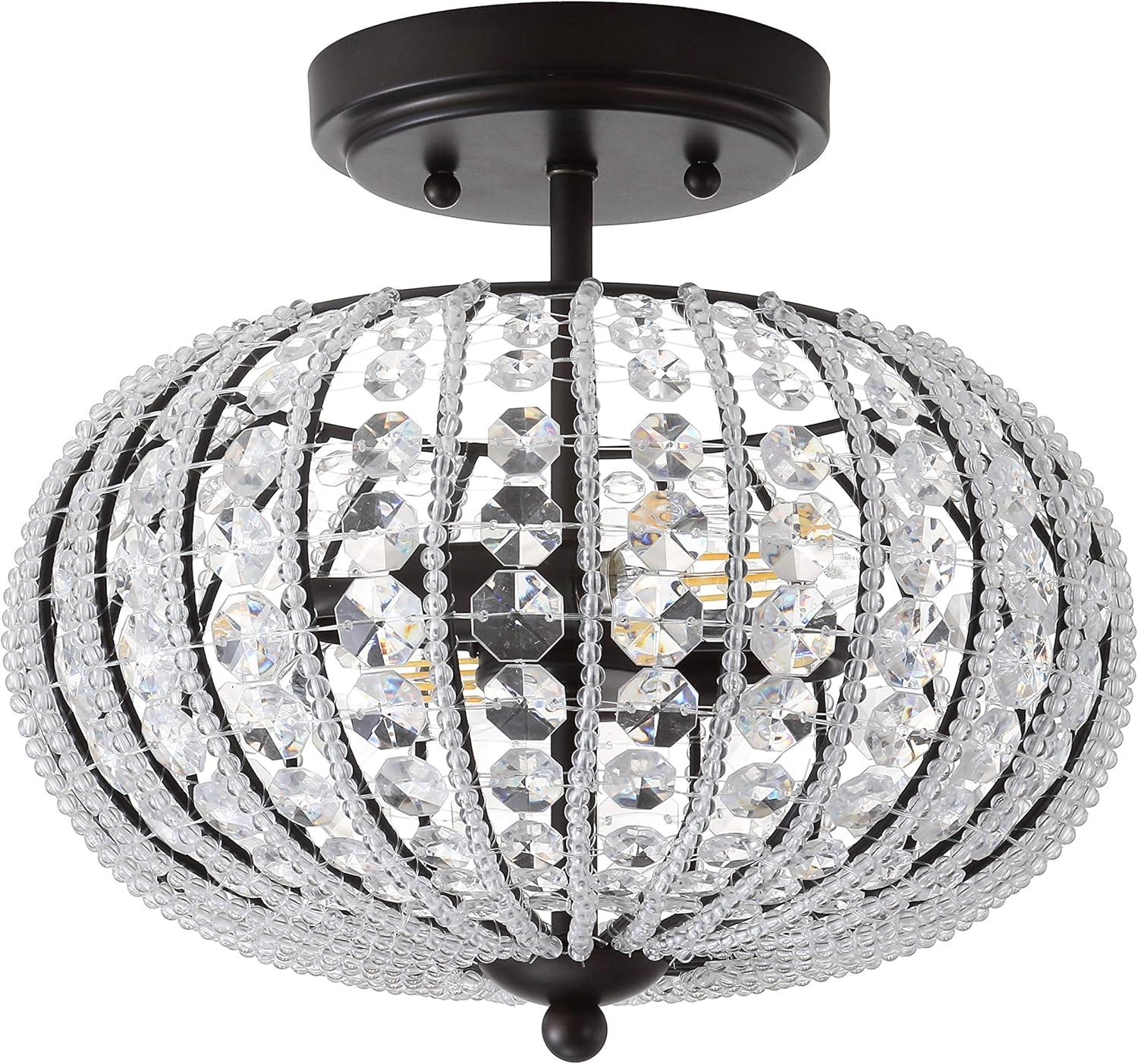 imageJONATHAN Y JYL9047A Catalina 117quot MetalAcrylic LED SemiFlush Mount ContemporaryTransitional Dimmable 2700K Cozy Warm Light for KitchenHallwayBathroomStairwell OilRubbedBronzeCrystal