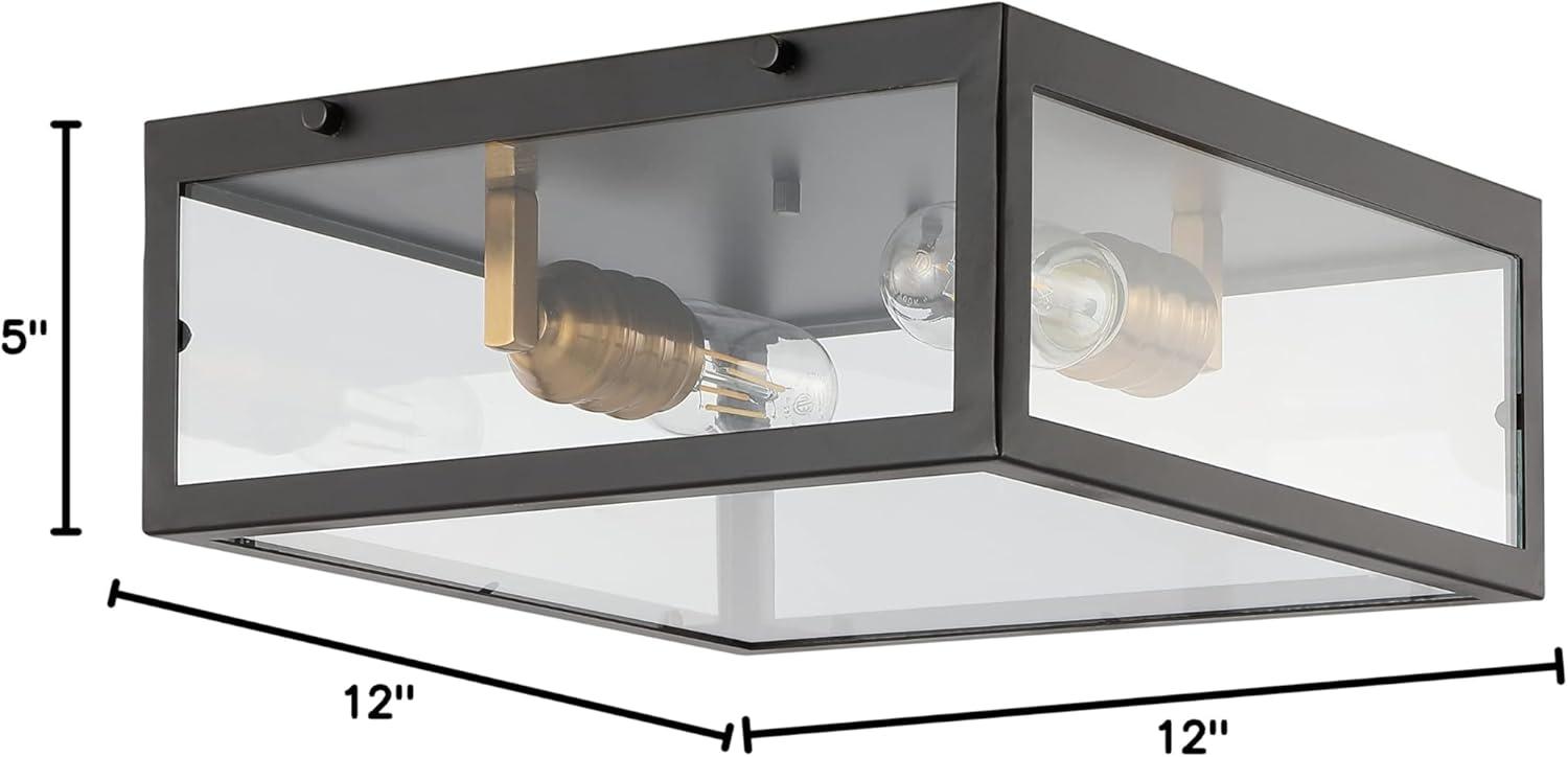 imageJONATHAN Y JYL9501C Grayson 12quot 2Light Bohemian Farmhouse IronGlass LED Flush Mount Transitional Rustic 2700K Cozy Warm Light Kitchen Hallway Bathroom Stairwell Entryway Foyer Brass GoldClearOil Rubbed BronzeBrass Gold