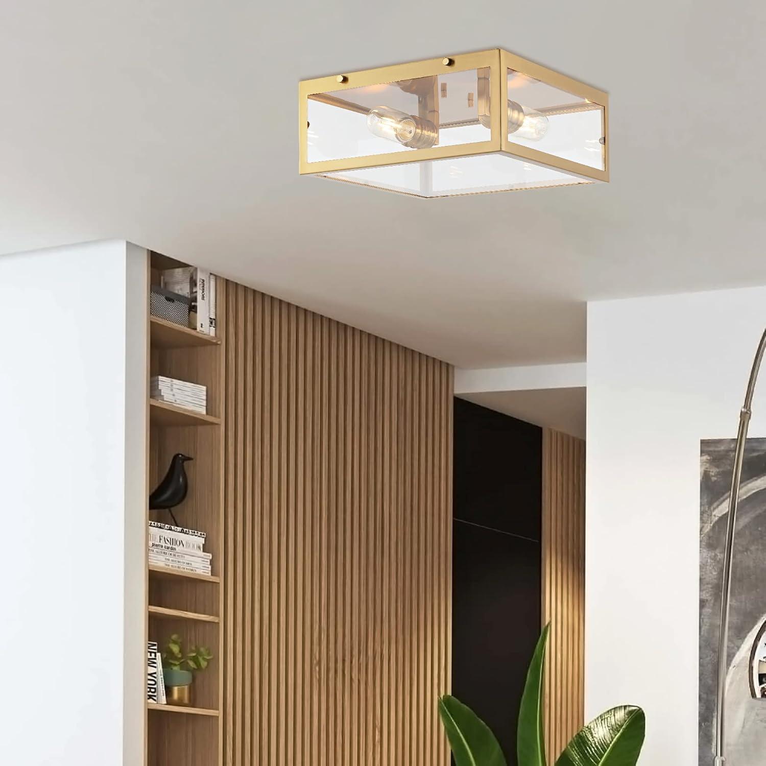 imageJONATHAN Y JYL9501C Grayson 12quot 2Light Bohemian Farmhouse IronGlass LED Flush Mount Transitional Rustic 2700K Cozy Warm Light Kitchen Hallway Bathroom Stairwell Entryway Foyer Brass GoldClearBrass Gold