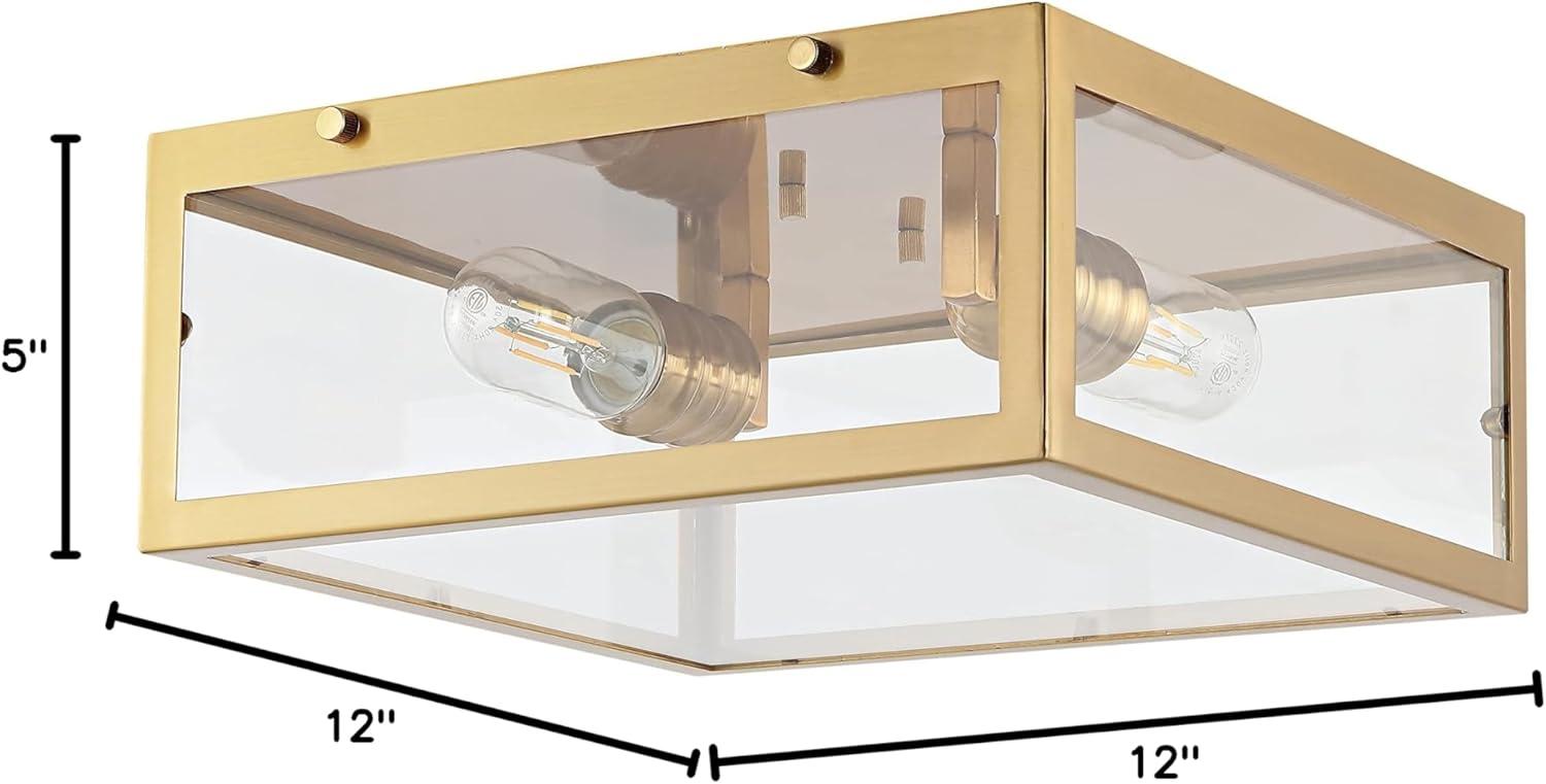 imageJONATHAN Y JYL9501C Grayson 12quot 2Light Bohemian Farmhouse IronGlass LED Flush Mount Transitional Rustic 2700K Cozy Warm Light Kitchen Hallway Bathroom Stairwell Entryway Foyer Brass GoldClearBrass Gold