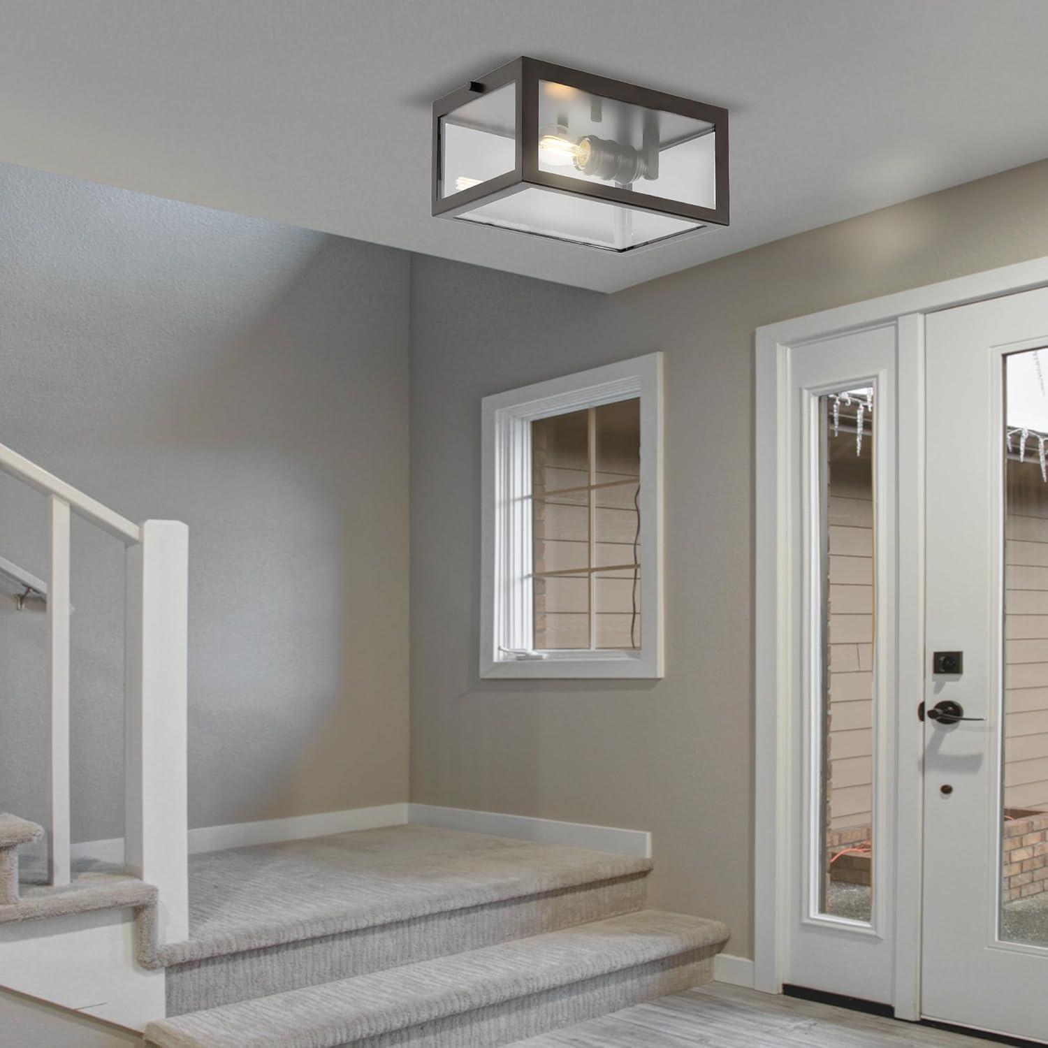 imageJONATHAN Y JYL9501C Grayson 12quot 2Light Bohemian Farmhouse IronGlass LED Flush Mount Transitional Rustic 2700K Cozy Warm Light Kitchen Hallway Bathroom Stairwell Entryway Foyer Brass GoldClearOil Rubbed BronzeBrass Gold