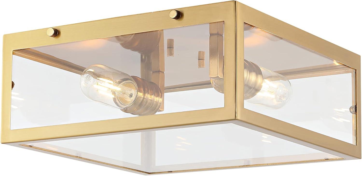 imageJONATHAN Y JYL9501C Grayson 12quot 2Light Bohemian Farmhouse IronGlass LED Flush Mount Transitional Rustic 2700K Cozy Warm Light Kitchen Hallway Bathroom Stairwell Entryway Foyer Brass GoldClearBrass Gold