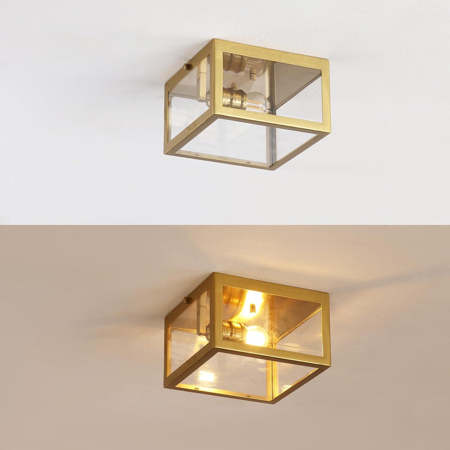 imageJONATHAN Y JYL9501C Grayson 12quot 2Light Bohemian Farmhouse IronGlass LED Flush Mount Transitional Rustic 2700K Cozy Warm Light Kitchen Hallway Bathroom Stairwell Entryway Foyer Brass GoldClearBrass Gold