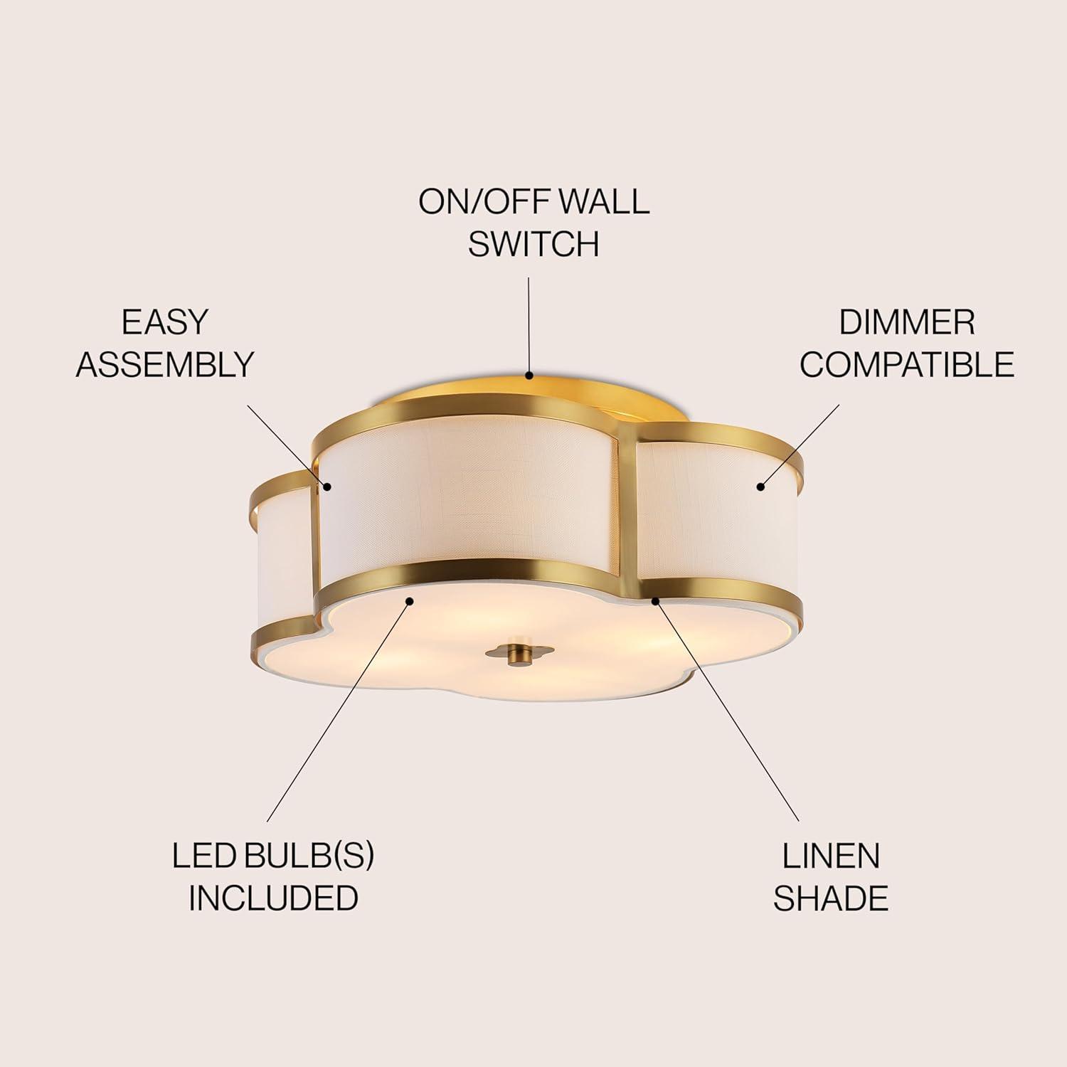 imageJONATHAN Y JYL9507B Quatrefoil Scalloped Shade Metal Classic LED Flush Mount Glam Dimmable for Kitchen Hallway Bathroom 2 Light Brass GoldBrass Gold
