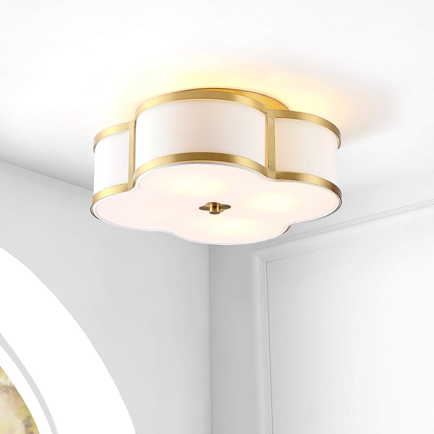 imageJONATHAN Y JYL9507B Quatrefoil Scalloped Shade Metal Classic LED Flush Mount Glam Dimmable for Kitchen Hallway Bathroom 2 Light Brass GoldBrass Gold