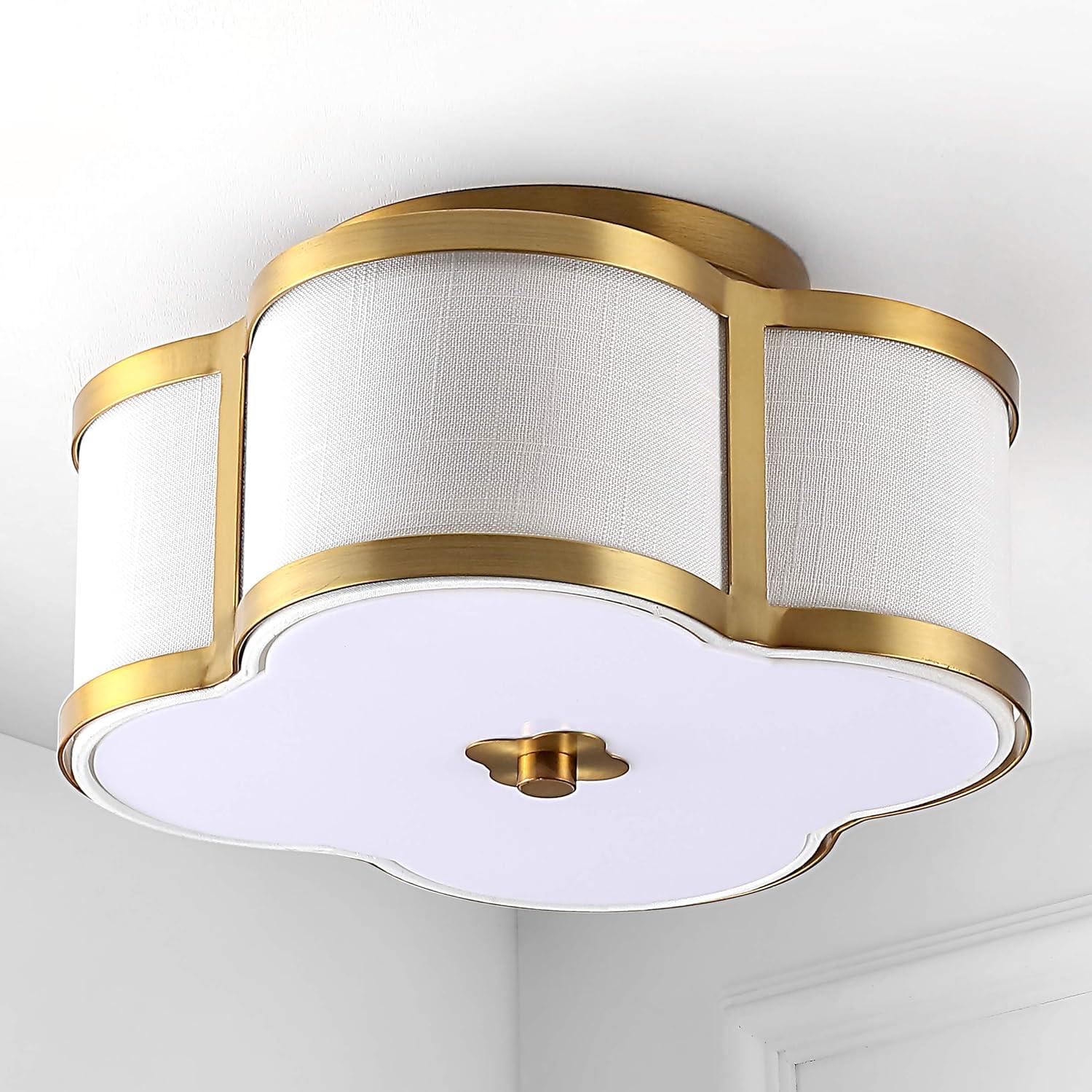 imageJONATHAN Y JYL9507B Quatrefoil Scalloped Shade Metal Classic LED Flush Mount Glam Dimmable for Kitchen Hallway Bathroom 2 Light Brass GoldBrass Gold