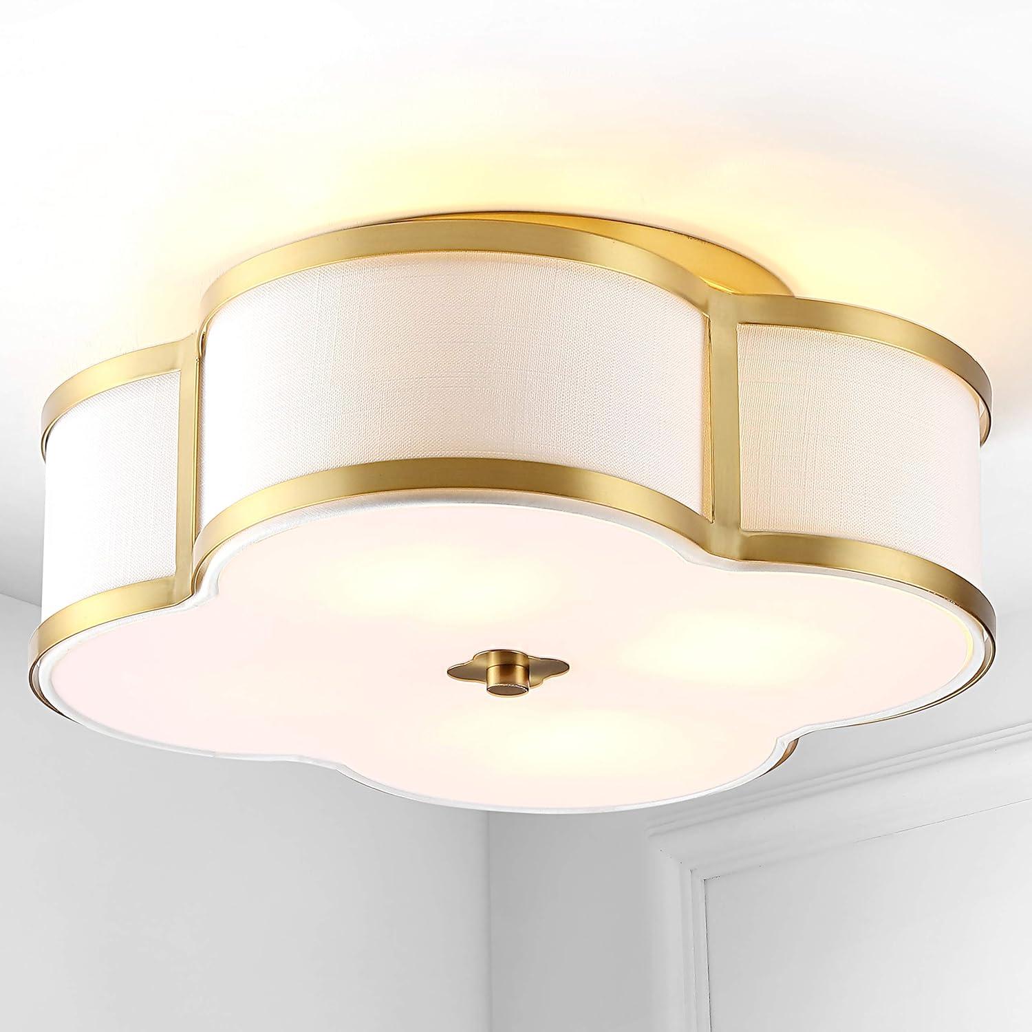 imageJONATHAN Y JYL9507B Quatrefoil Scalloped Shade Metal Classic LED Flush Mount Glam Dimmable for Kitchen Hallway Bathroom 2 Light Brass GoldBrass Gold