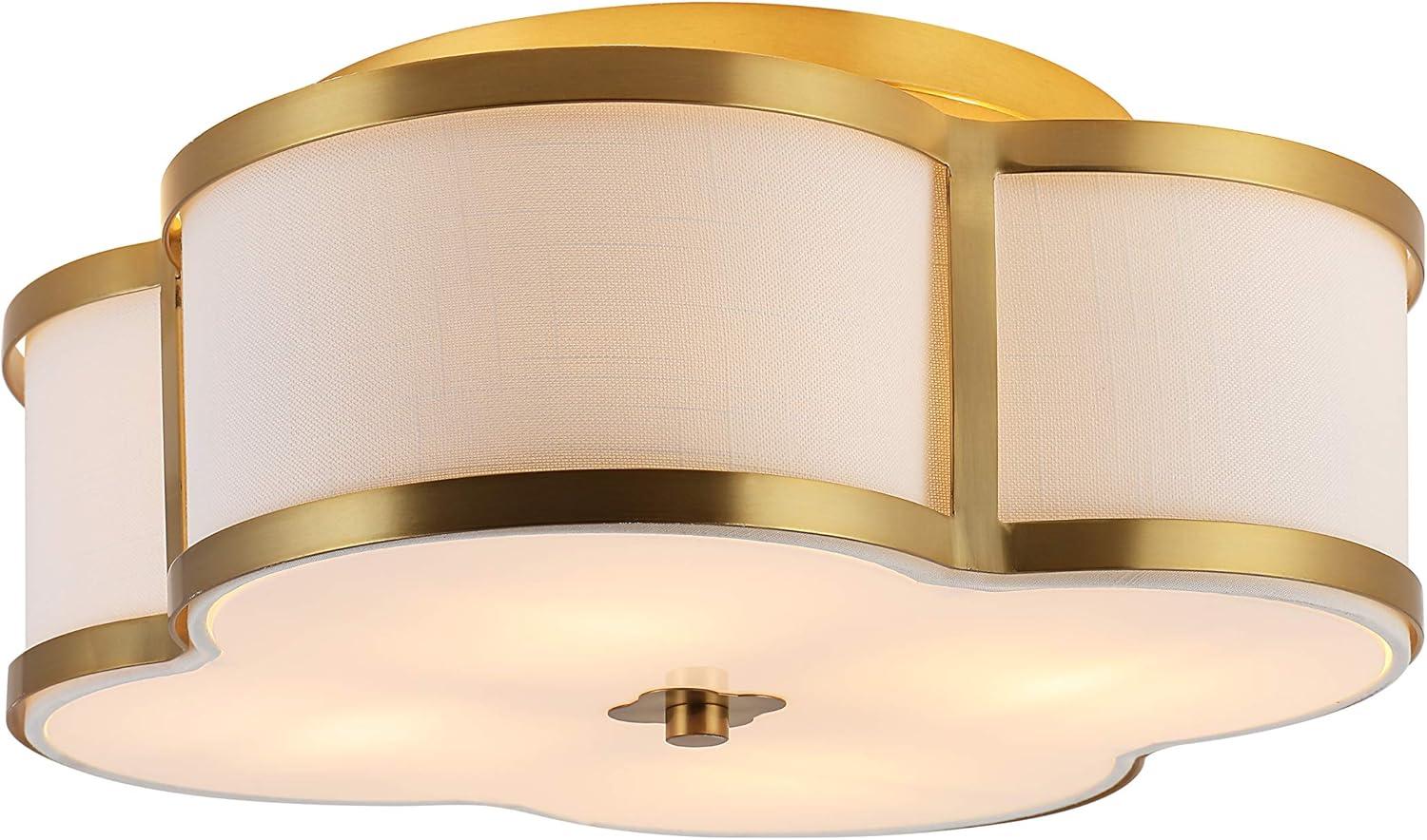 imageJONATHAN Y JYL9507B Quatrefoil Scalloped Shade Metal Classic LED Flush Mount Glam Dimmable for Kitchen Hallway Bathroom 2 Light Brass GoldBrass Gold