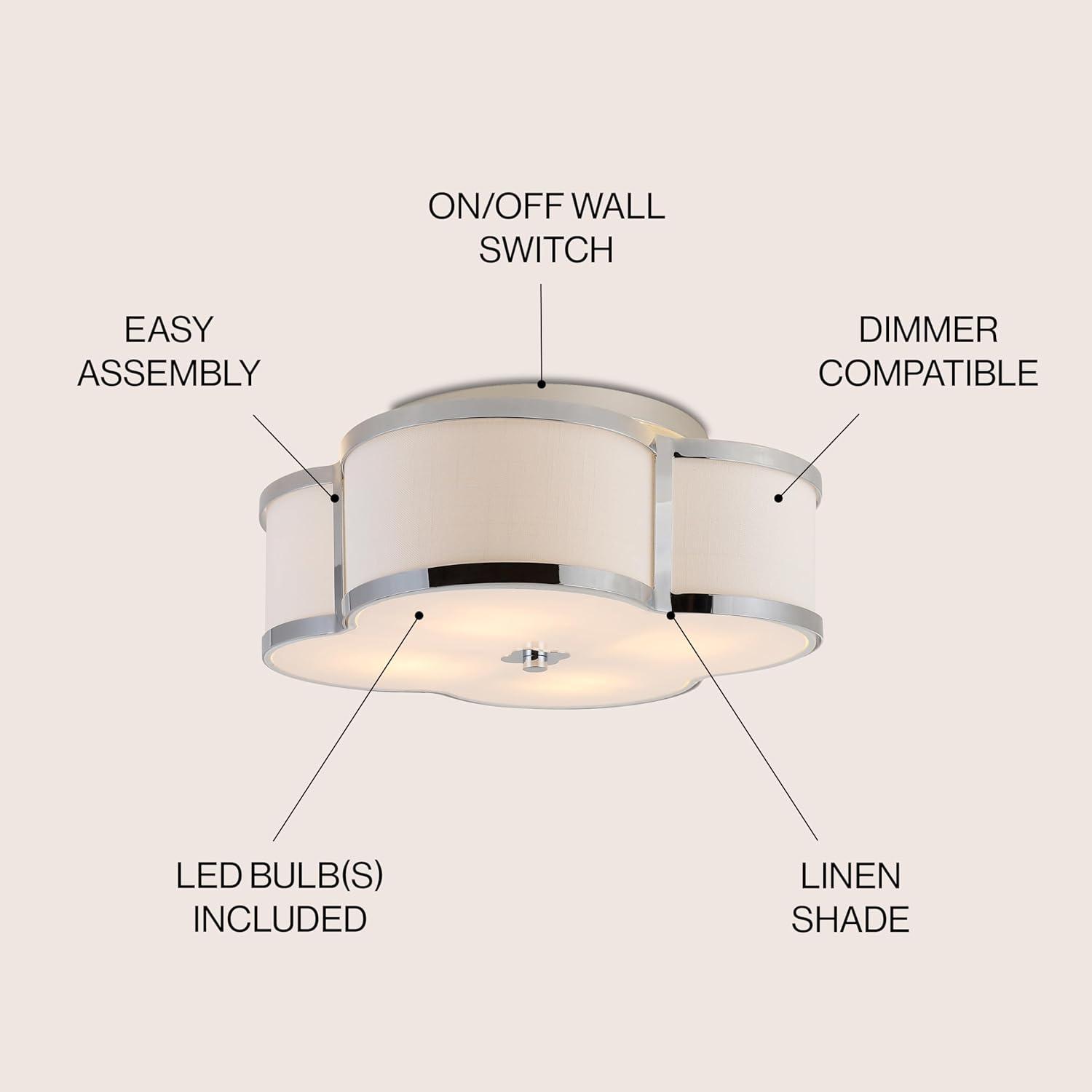 imageJONATHAN Y JYL9507B Quatrefoil Scalloped Shade Metal Classic LED Flush Mount Glam Dimmable for Kitchen Hallway Bathroom 2 Light Brass GoldChrome