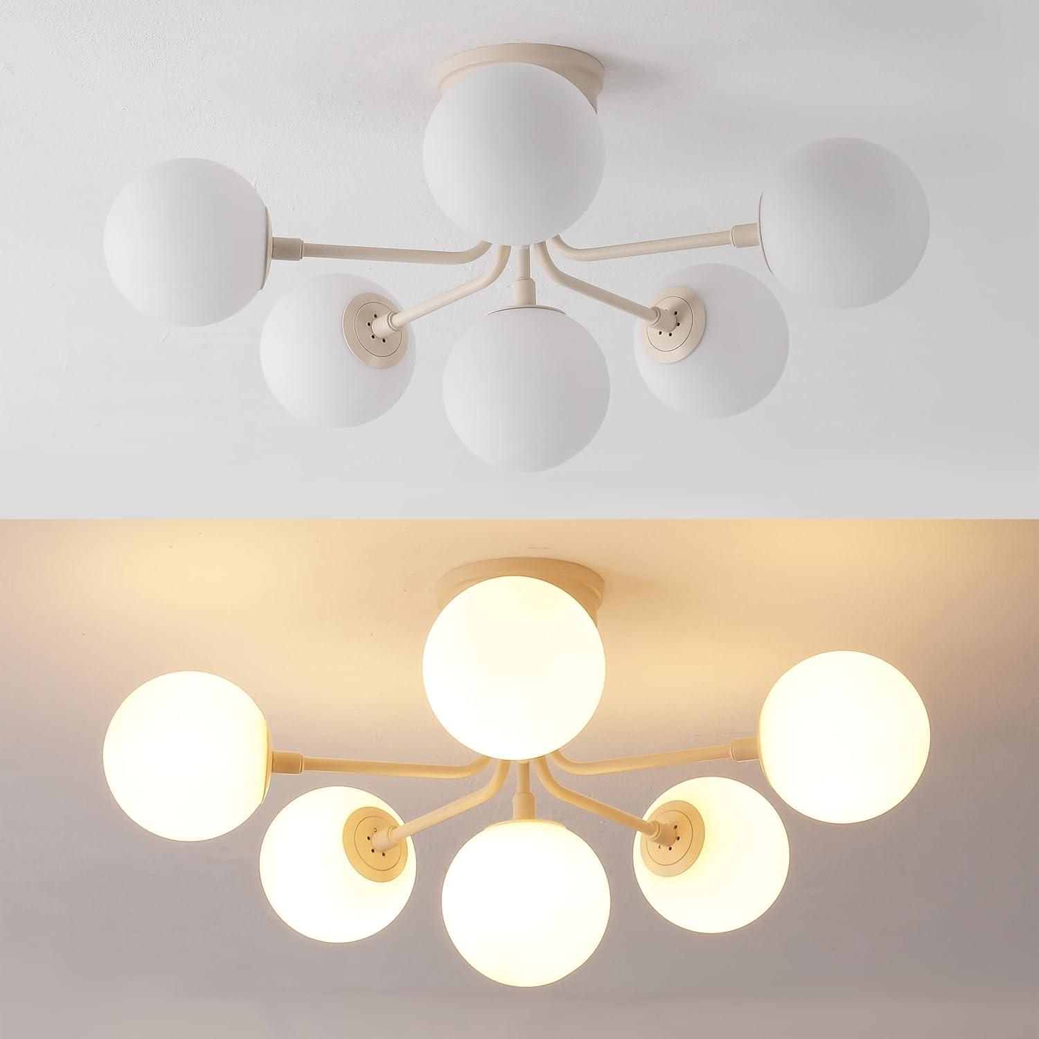 imageJONATHAN Y JYL9542A Olivier Parisian 24quot 6Light Globe Modern Industrial Iron Bistro LED Semi Flush Mount Transitional Farmhouse Kitchen Hallway Bathroom Bedroom Entryway Foyer GoldBeige