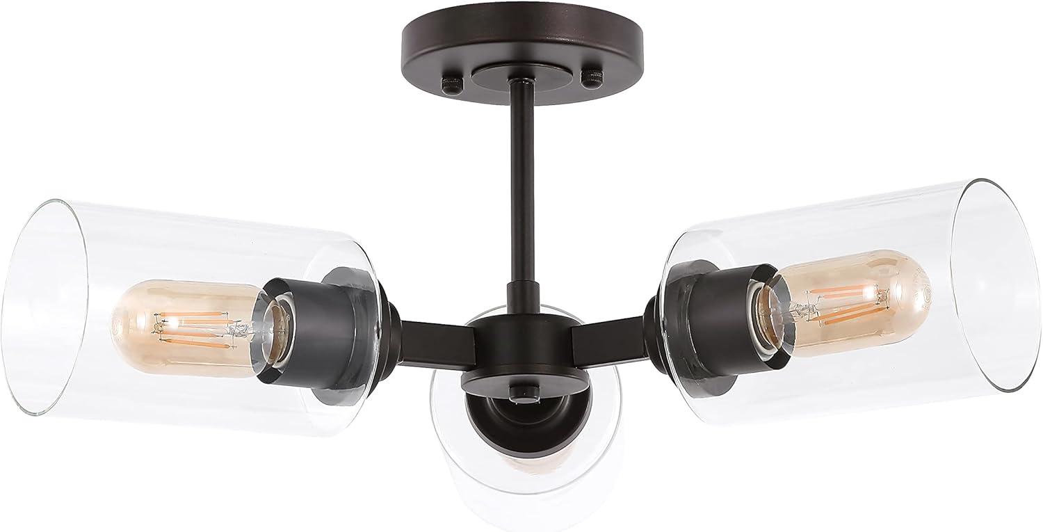 imageJONATHAN Y JYL9544A Jaynie 215quot 5Light Farmhouse Industrial Iron Cylinder LED Semi Flush Mount Modern Transitional Kitchen Hallway Bathroom Bedroom Entryway Foyer Brass GoldClearOilRubbed Bronze