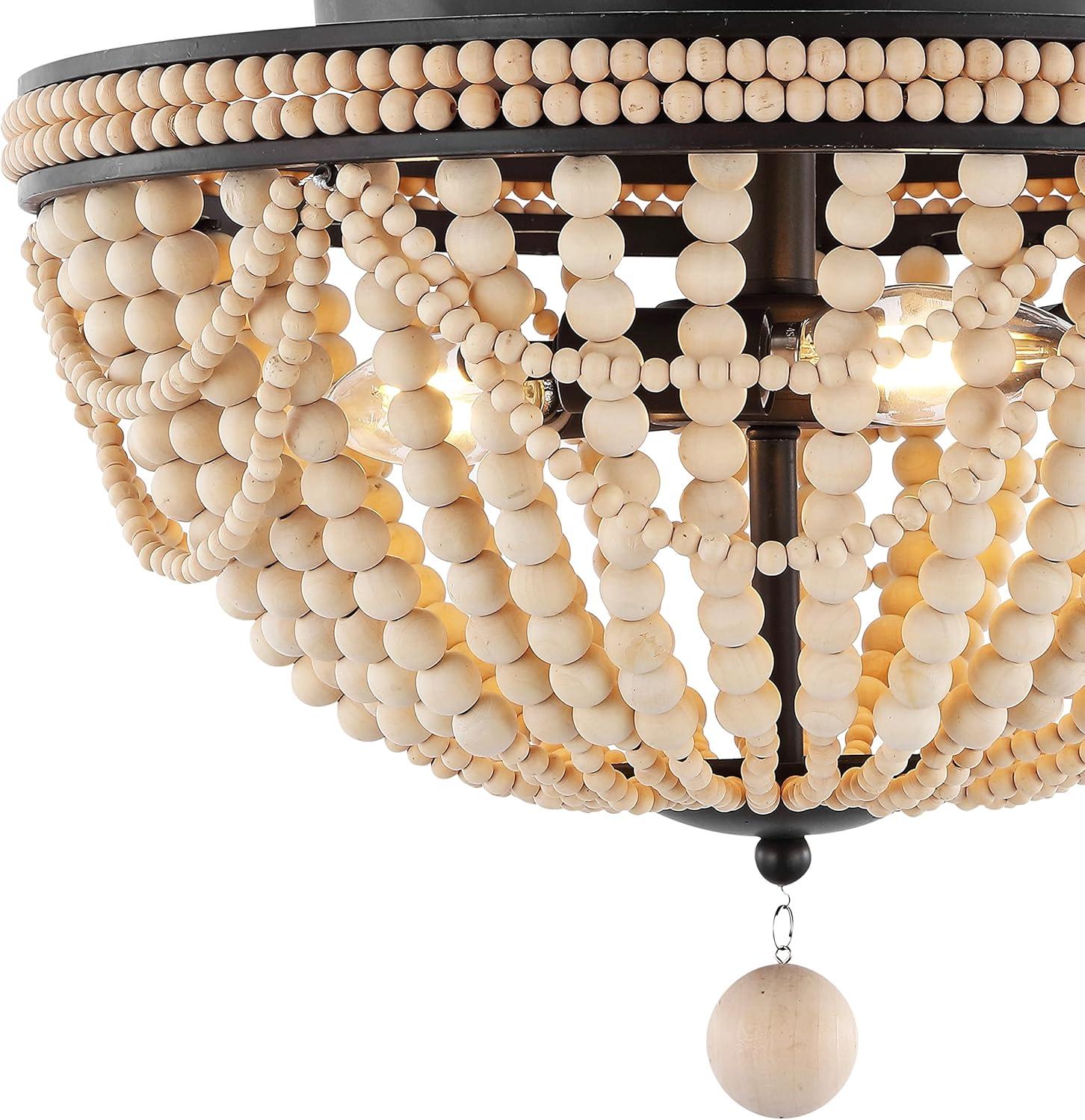 imageJONATHAN Y JYL9903A Dune Wood Bead 1525quot 3Light Bohemian Farmhouse Iron LED Semi Flush Mount Transitional Rustic Kitchen Hallway Bathroom Bedroom Entryway Foyer Oil Rubbed BronzeLight Taupe