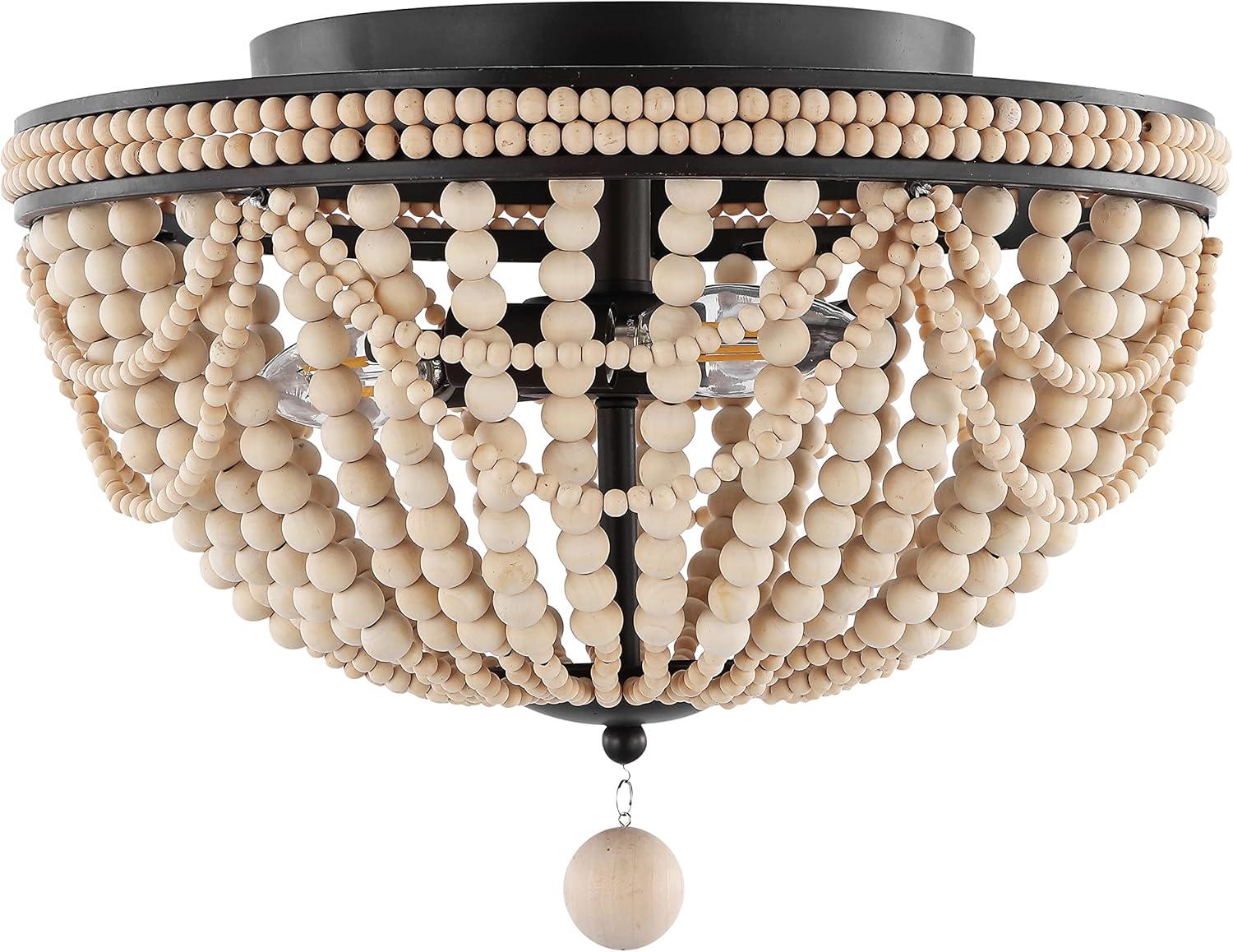 imageJONATHAN Y JYL9903A Dune Wood Bead 1525quot 3Light Bohemian Farmhouse Iron LED Semi Flush Mount Transitional Rustic Kitchen Hallway Bathroom Bedroom Entryway Foyer Oil Rubbed BronzeLight Taupe