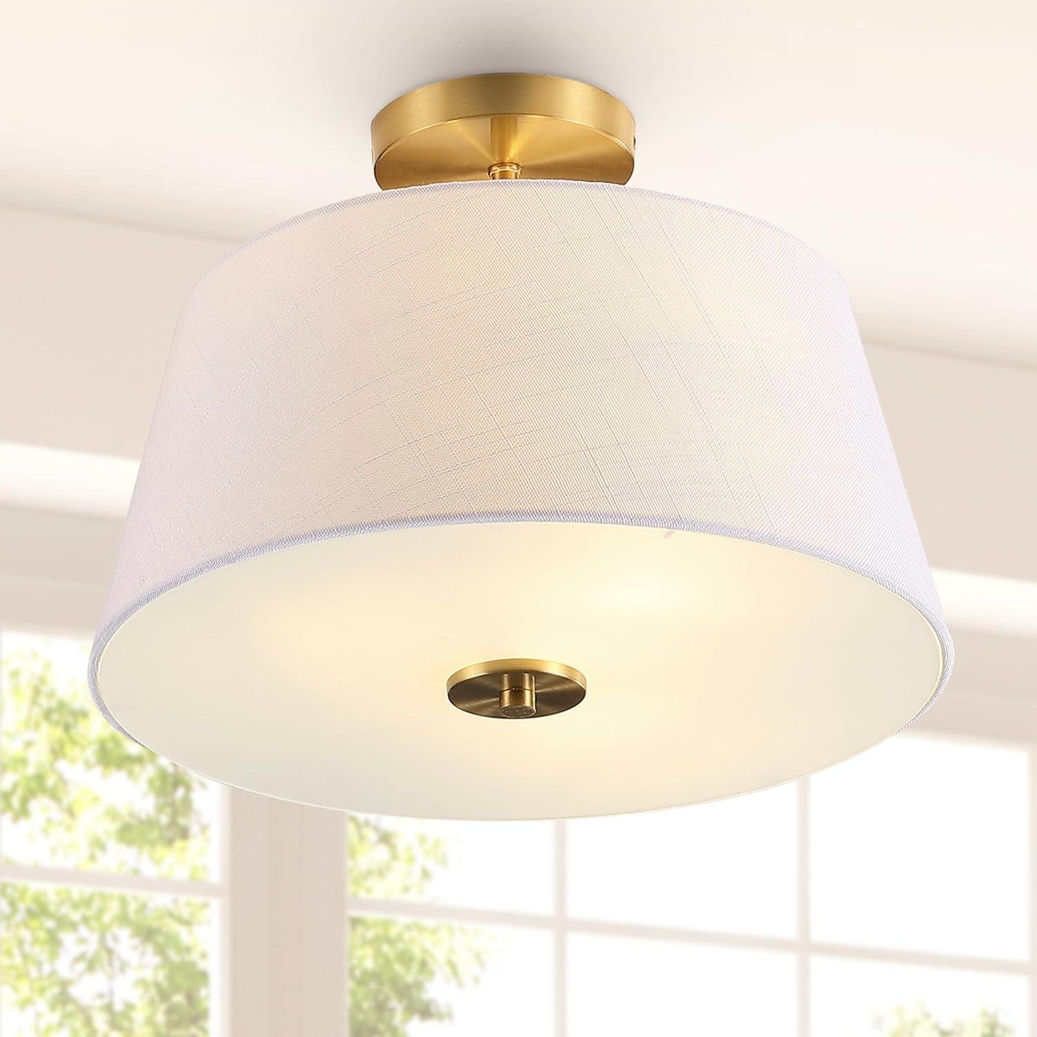 imageJONATHAN Y JYL9922A Isabella 15quot 3Light Modern Midcentury Iron LED Semi Flush Mount Contemporary French Country 2700K Cozy Warm Light Kitchen Hallway Bathroom Bedroom Foyer Brass GoldWhite