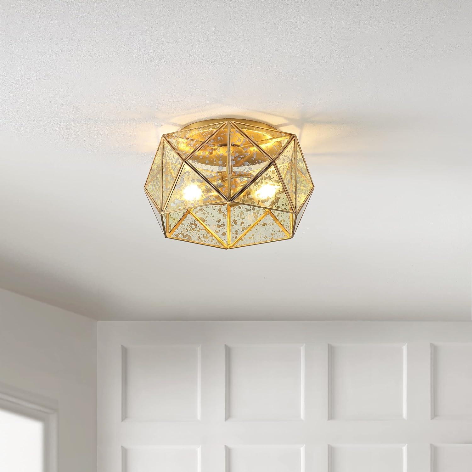 imageJONATHAN Y JYL9927A Violet 125quot 2Light Industrial Vintage IronGlass LED Flush Mount Farmhouse Modern 2700K Cozy Warm Light Kitchen Hallway Bathroom Stairwell Entryway Foyer Brass Gold