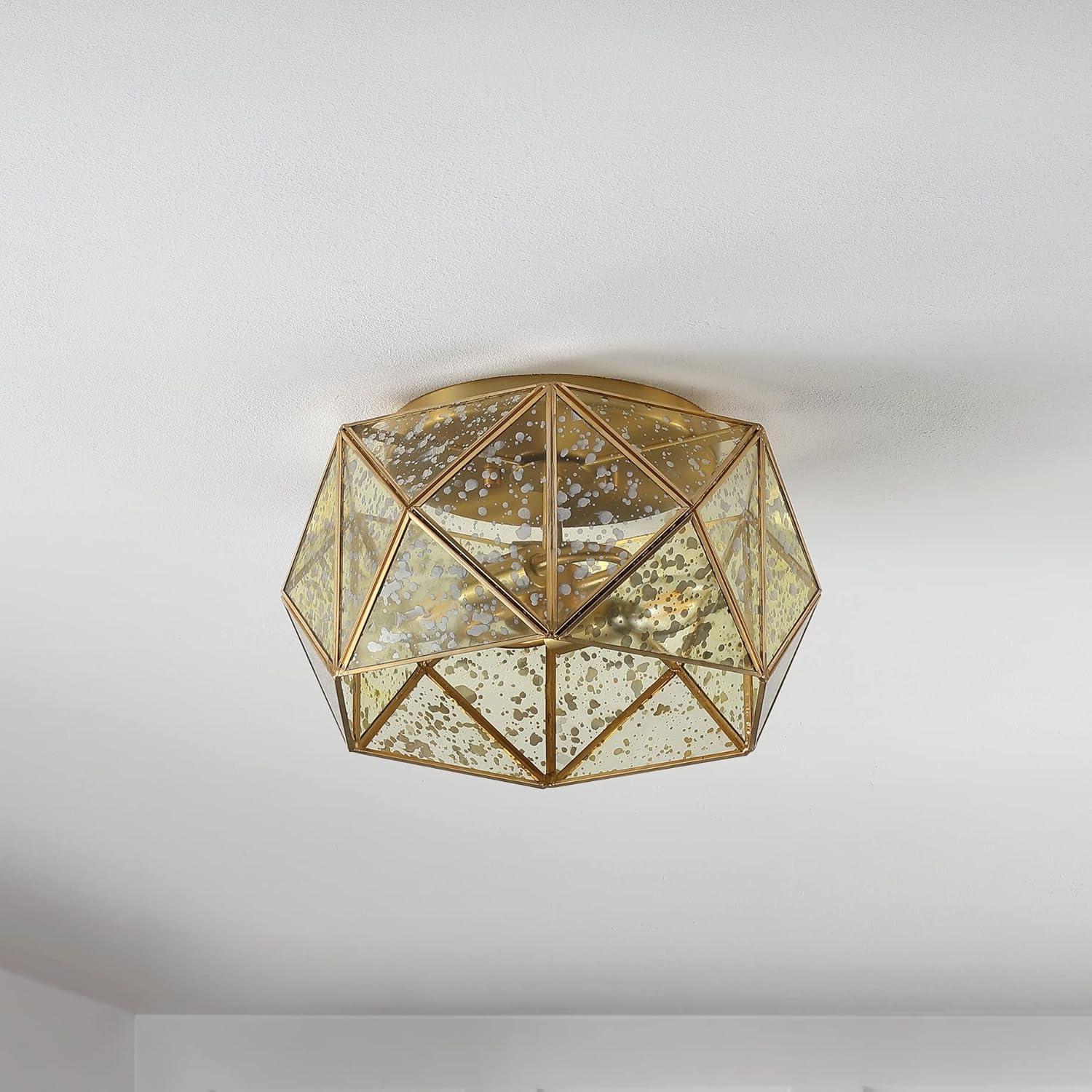 imageJONATHAN Y JYL9927A Violet 125quot 2Light Industrial Vintage IronGlass LED Flush Mount Farmhouse Modern 2700K Cozy Warm Light Kitchen Hallway Bathroom Stairwell Entryway Foyer Brass Gold