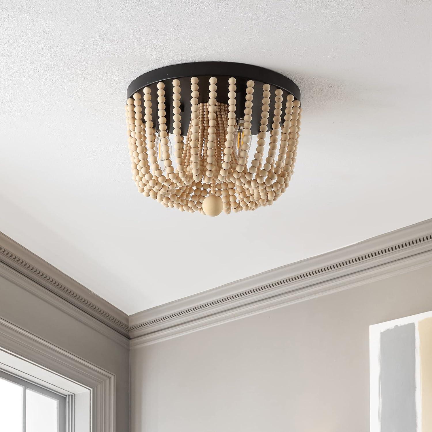 imageJONATHAN Y JYL9929A Eivissa 13quot 3Light Coastal Farmhouse IronWood Bead LED Flush Mount Modern Contemporary 2700K Cozy Warm Light Kitchen Hallway Bathroom Stairwell Foyer Oil Rubbed Bronze