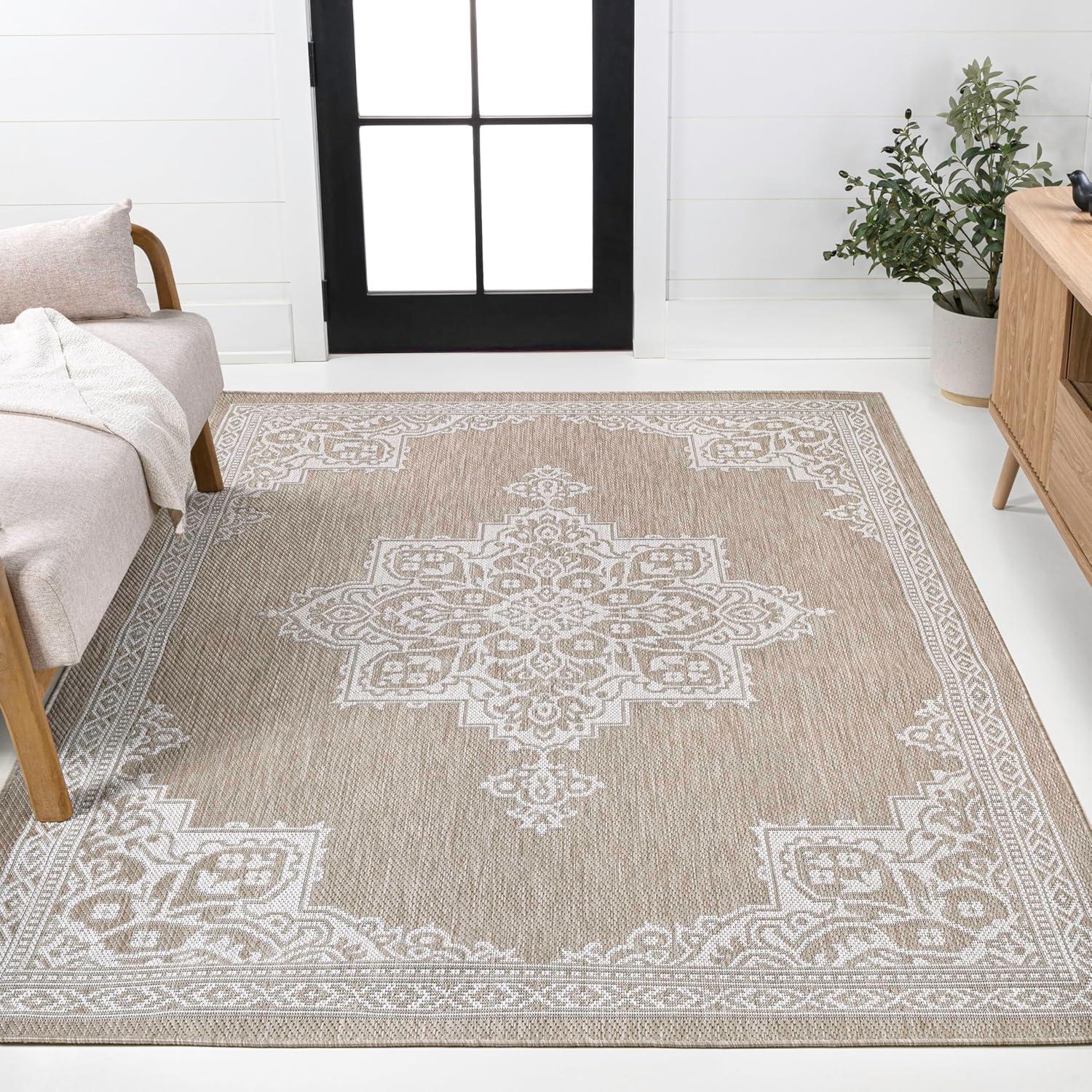 imageJONATHAN Y Vintage Medallion Indoor Outdoor Area Rug 8X10 TerraCream Arden Casual for Backyard Patio Porch EasyCleaning High Traffic PetFriendly NonShedding SMB300E8BeigeCream
