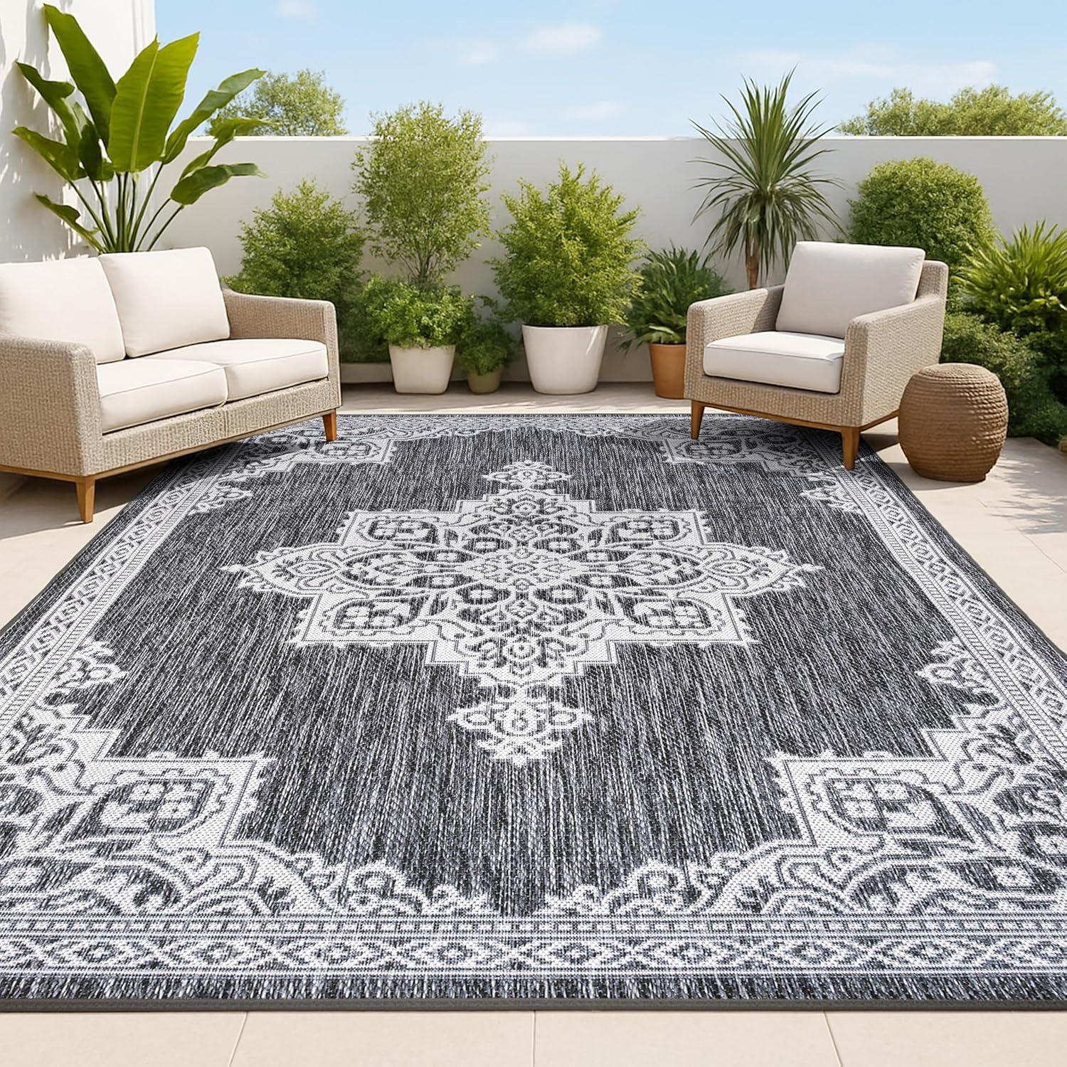 imageJONATHAN Y Vintage Medallion Indoor Outdoor Area Rug 8X10 TerraCream Arden Casual for Backyard Patio Porch EasyCleaning High Traffic PetFriendly NonShedding SMB300E8Dark GrayCream