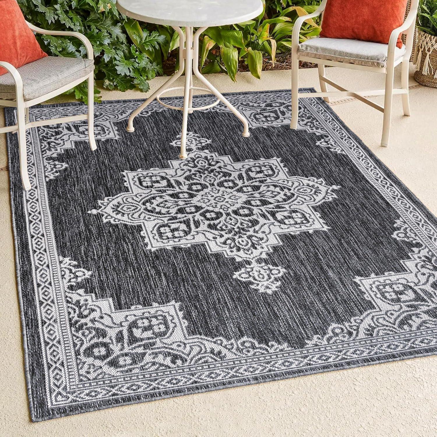 imageJONATHAN Y Vintage Medallion Indoor Outdoor Area Rug 8X10 TerraCream Arden Casual for Backyard Patio Porch EasyCleaning High Traffic PetFriendly NonShedding SMB300E8Dark GrayCream