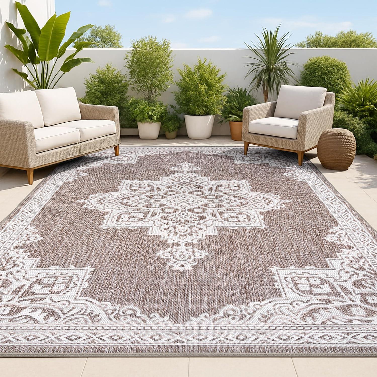 imageJONATHAN Y Vintage Medallion Indoor Outdoor Area Rug 8X10 TerraCream Arden Casual for Backyard Patio Porch EasyCleaning High Traffic PetFriendly NonShedding SMB300E8Light BrownCream