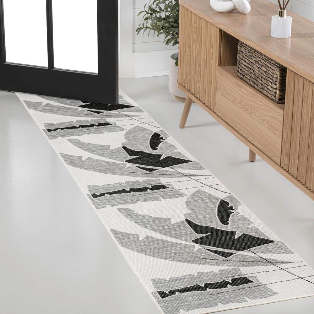 imageJONATHAN Y Abstract Palm Leaf Indoor Outdoor Area Rug 8X10 GreenCream Shelby Coastal Vintage for Backyard Patio Porch EasyCleaning High Traffic PetFriendly NonShedding TSN403B8GrayCream