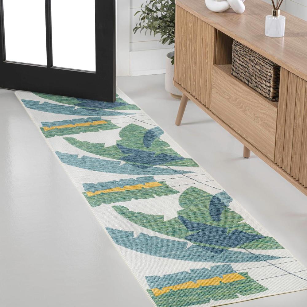 imageJONATHAN Y Abstract Palm Leaf Indoor Outdoor Area Rug 8X10 GreenCream Shelby Coastal Vintage for Backyard Patio Porch EasyCleaning High Traffic PetFriendly NonShedding TSN403B8GreenCream