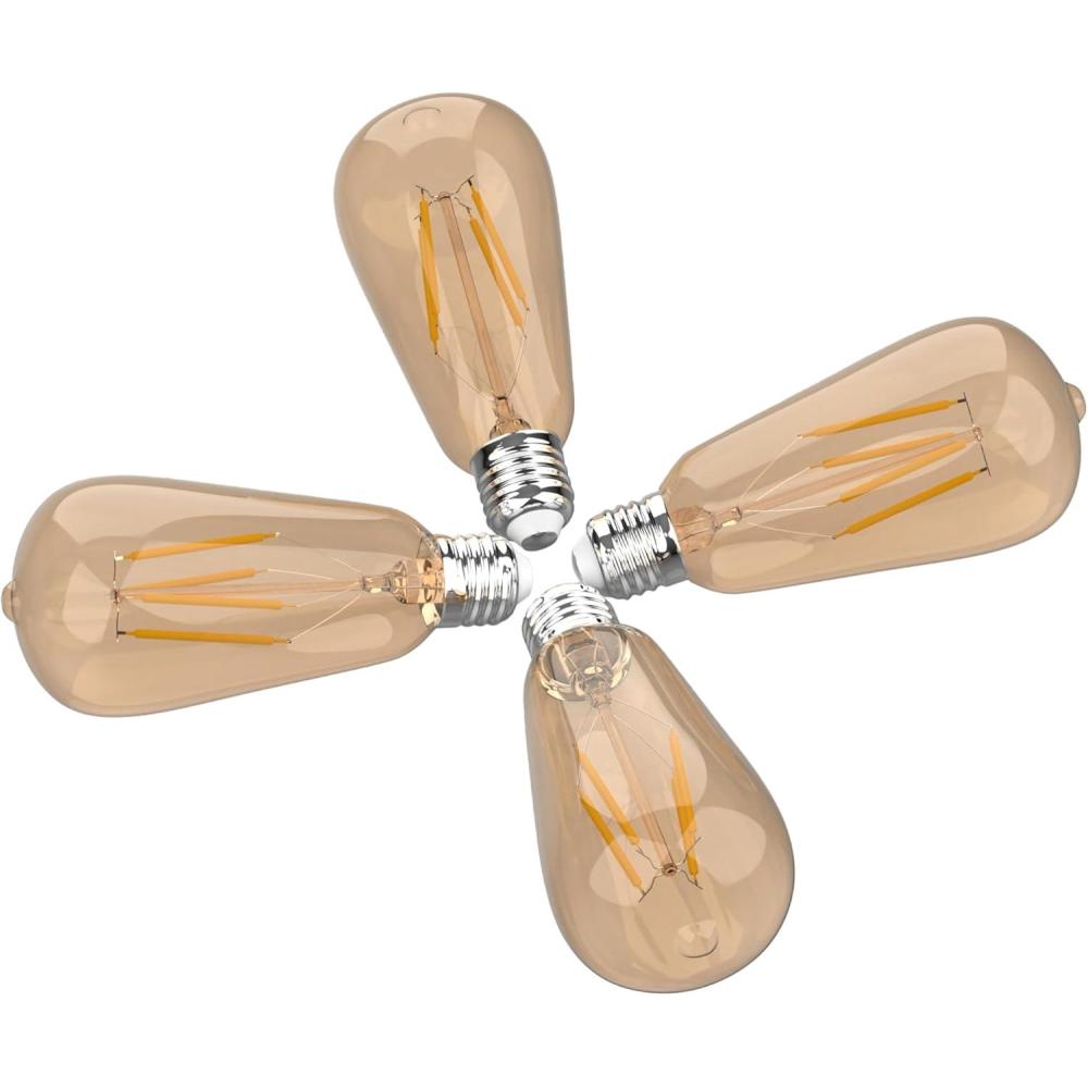 imageJONATHAN Y BLBST58ASET4 Vintage NonDimmable LED Edison Glass Bulbs 4W Equivalent 40W E26 Base 80 CRI ST58 Warm White 2700K 350 Lumen for Bedroom Living Room Office Tinted Amber Pack of 4