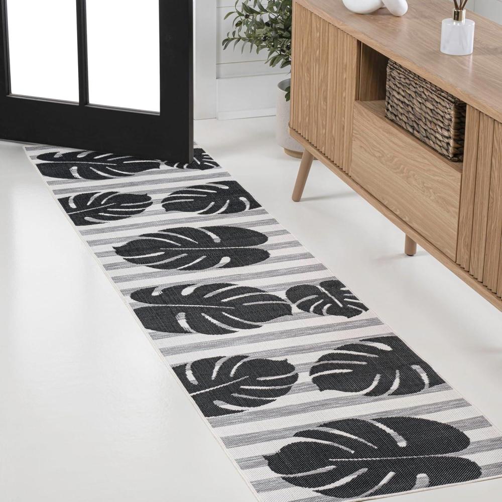 imageJONATHAN Y Beach Stripe and Monstera Leaf Indoor Outdoor Area Rug 8X10 BlackGray Allison Classic for Backyard Patio Porch EasyCleaning High Traffic PetFriendly NonShedding TSN400B8BlackGray