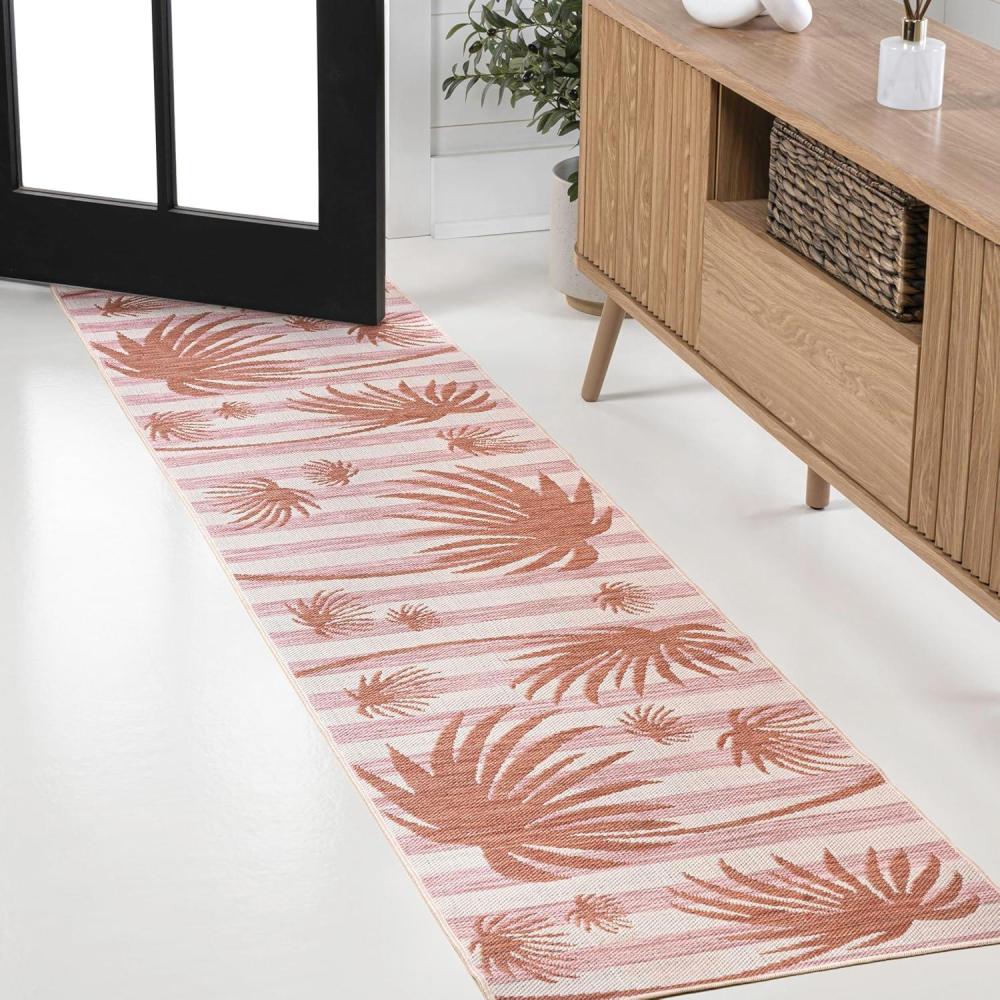 imageJONATHAN Y Beach Stripe and Palm Leaf Indoor Outdoor Area Rug 8X10 NavyCream Veronica Classic for Backyard Patio Porch EasyCleaning High Traffic PetFriendly NonShedding TSN402B8PinkCream