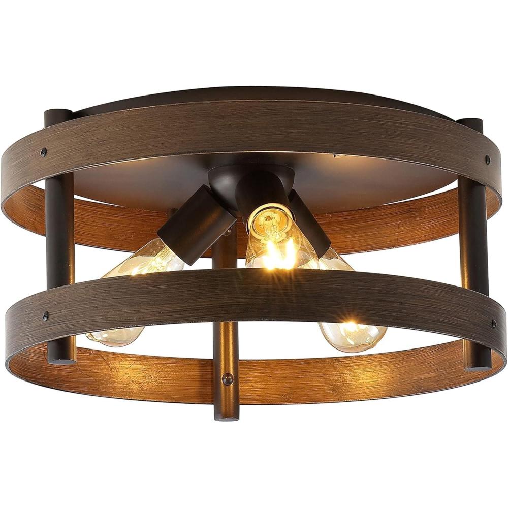 imageJONATHAN Y JYL1305A Cooper 16quot 3Light Farmhouse Industrial Iron LED Flush Mount Rustic Vintage 2700K Cozy Warm Light Kitchen Hallway Bathroom Stairwell Brown Wood FinishedOil Rubbed Bronze