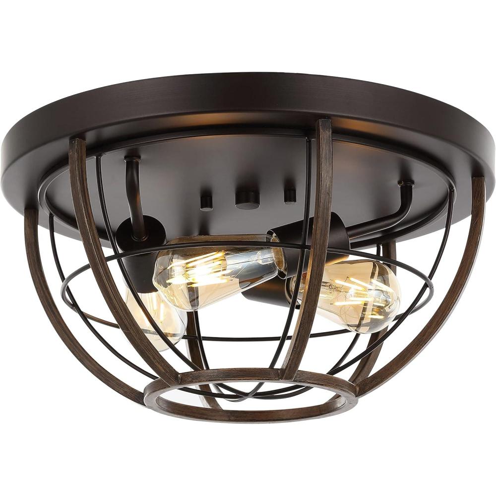 imageJONATHAN Y JYL1308A Lyla 1575quot 3Light Rustic Farmhouse Iron LED Flush Mount Industrial Modern 2700K Cozy Warm Light Kitchen Hallway Bathroom Stairwell Foyer Wood FinishedOil Rubbed Bronze