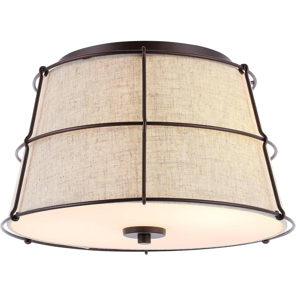 imageJONATHAN Y JYL1317A Silas 14quot 2Light Rustic Farmhouse Iron LED Flush Mount Industrial Modern 2700K Cozy Warm Light Kitchen Hallway Bathroom Stairwell Entryway Foyer Oil Rubbed Bronze