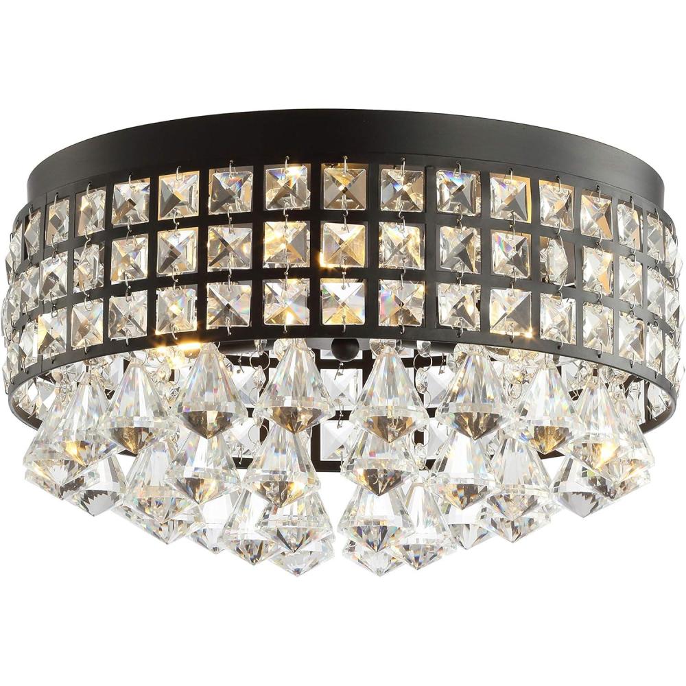imageJONATHAN Y JYL6142A Meredith 145quot 3Light Crystal DropsMetal LED Flush Mount Classic Transitional TraditionalGlam Dimmable 2700K Warm Light KitchenHallwayBathroomStairwell BlackClearBlackClear
