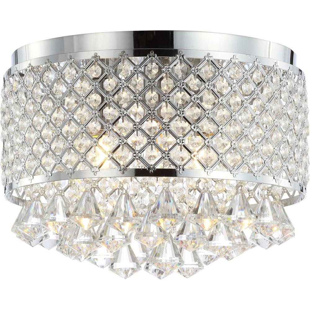 imageJONATHAN Y JYL6145A Evelyn 147quot 3Light Crystal DropsMetal LED Flush Mount ClassicTransitionalTraditionalGlam Dimmable 2700K Cozy Warm Light KitchenHallwayBathroomStairwell ChromeChromeClear