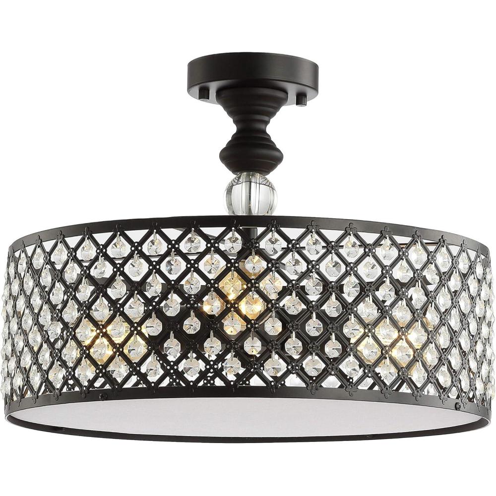 imageJONATHAN Y JYL6147A Elise 17quot 3Light CrystalMetal Drum SemiFlush Mount ClassicTransitionalTraditionalGlam Dimmable 2700K Cozy Warm Light KitchenHallwayBathroomStairwell BlackClear