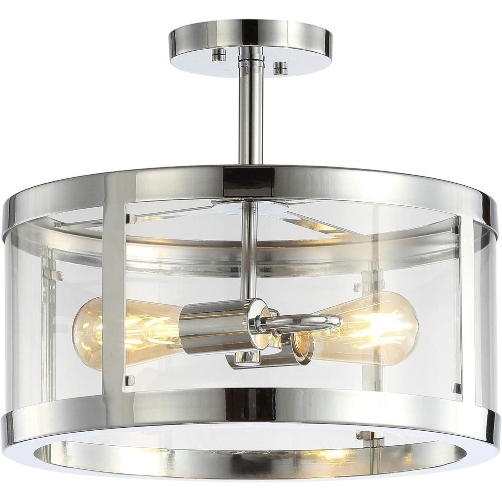 imageJONATHAN Y JYL6701A Herndon 2Light 15quot IronGlass Modern Drum LED Flush MountCottageFarmhouse Industrial Rustic 2700K Warm Light Dining Room Kitchen Living Room Oil Rubbed BronzeClearChromeClear