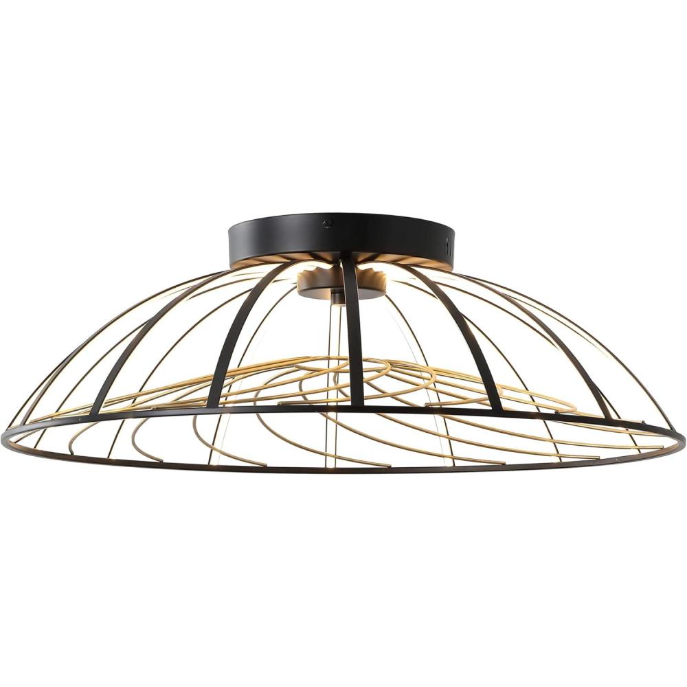 imageJONATHAN Y JYL7148A Ambros 235quot Modern Industrial Metal Dimmable Stripe HalfCage Integrated LED Flush Mount BlackGold Painting for Bedroom Living Room Dining Room