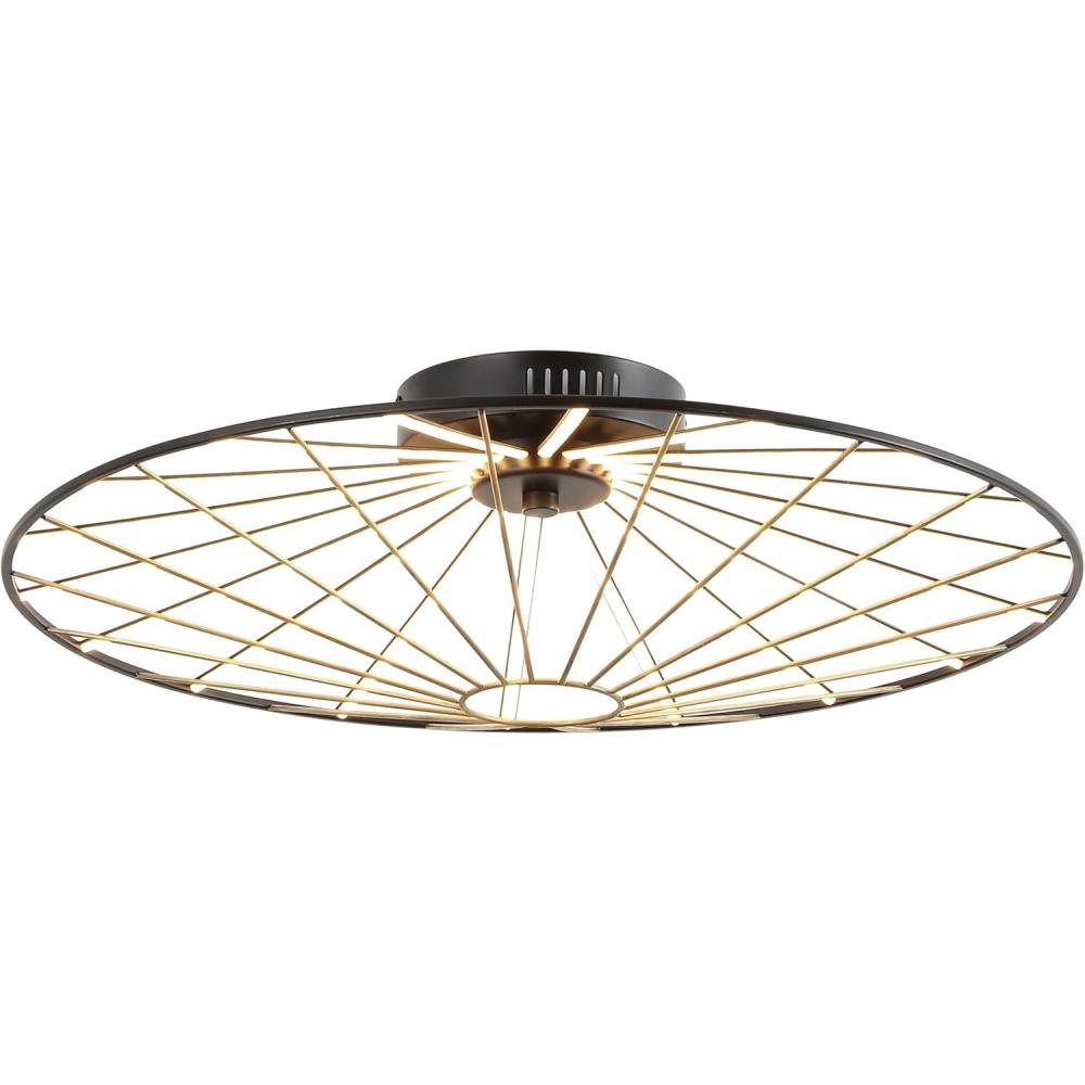 imageJONATHAN Y JYL7150A Anders 2325quot Contemporary Scandinavian Dimmable Stripe UFO Integrated LED Flush Mount BlackGold Painting for Bedroom Living Room Dining Room