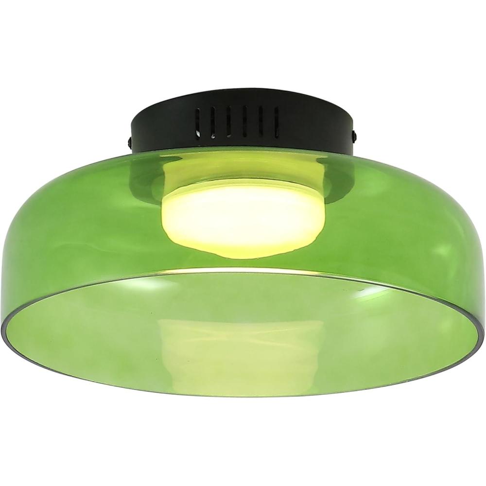 imageJONATHAN Y JYL7153B Kalmar 12quot Modern Minimalist IronGlass Dimmable Integrated LED Flush Mount Contemporary Transitional Industrial Bedroom Living Room Dining Room Kitchen GreenBlackGreen