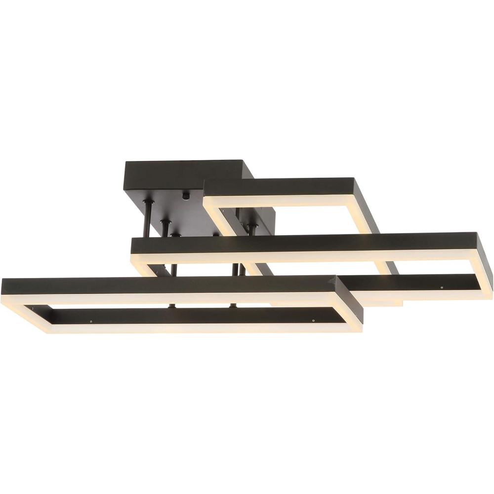 imageJONATHAN Y JYL7209A Turing 28quot Geometric Integrated LED Metal Flush Mount Contemporary Dimmable 3000K Cozy Warm Light KitchenHallwayBathroomStairwell Black