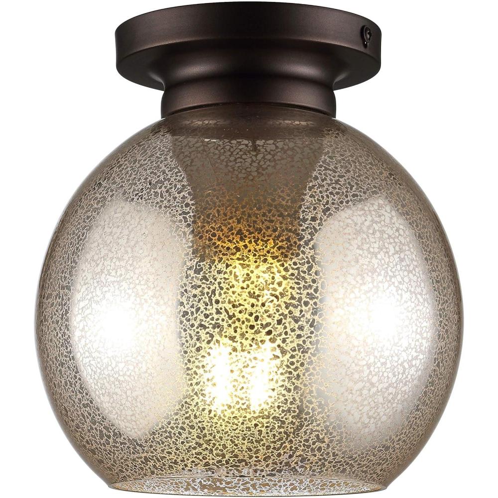 imageJONATHAN Y JYL7443A Atlas 775quot MetalGlass LED Flush Mount TraditionalTransitional Dimmable 2700K Cozy Warm Light KitchenHallwayBathroomStairwell Oil Rubbed BronzeMercury GlassOil Rubbed Bronze