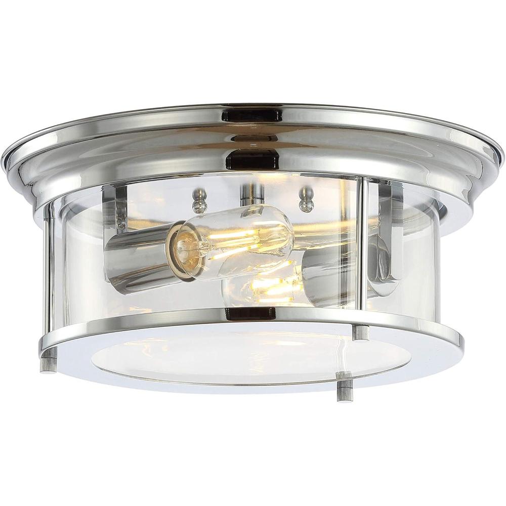 imageJONATHAN Y JYL7446D Lauren 1325quot 2Light MetalGlass LED Flush Mount Farmhouse Transitional Glam Industrial Office Living Room Family Room Dining Room Bedroom Hallway Foyer BlackChrome