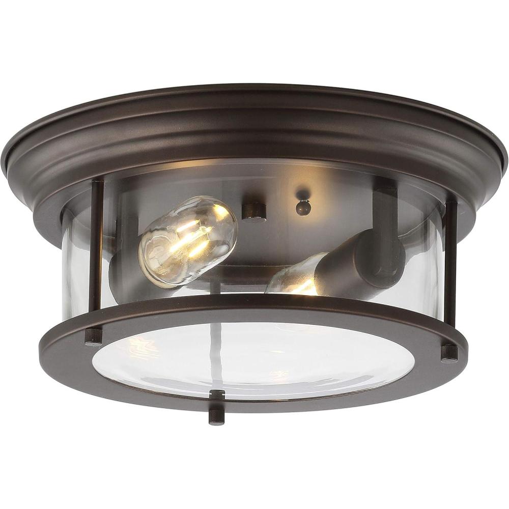 imageJONATHAN Y JYL7446D Lauren 1325quot 2Light MetalGlass LED Flush Mount Farmhouse Transitional Glam Industrial Office Living Room Family Room Dining Room Bedroom Hallway Foyer BlackOil Rubbed BronzeClear